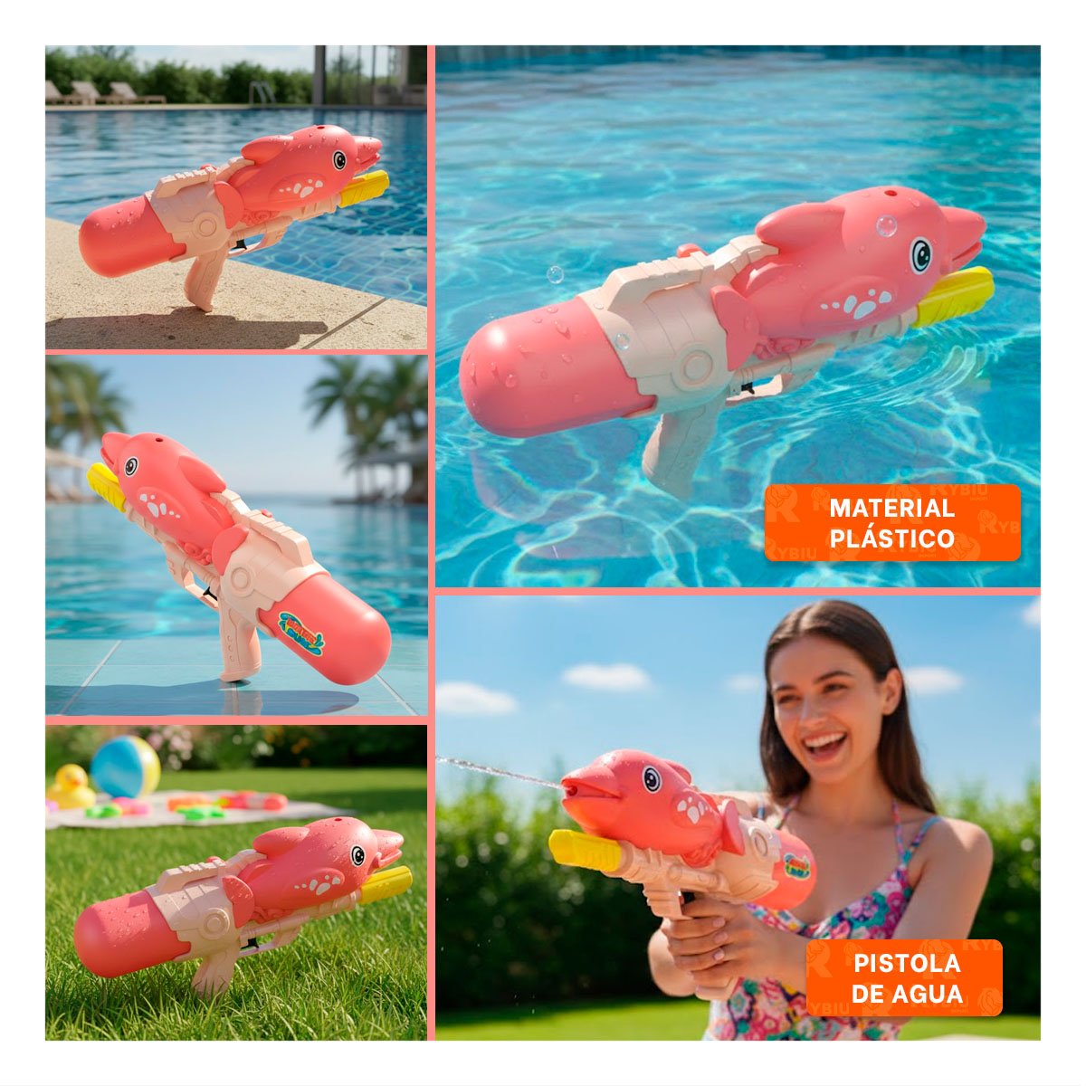 LINEA DE AGUA CON FIGURA DE DELFIN ROSADO PARA RECREACION FAMILIAR Y+POST IT - 1