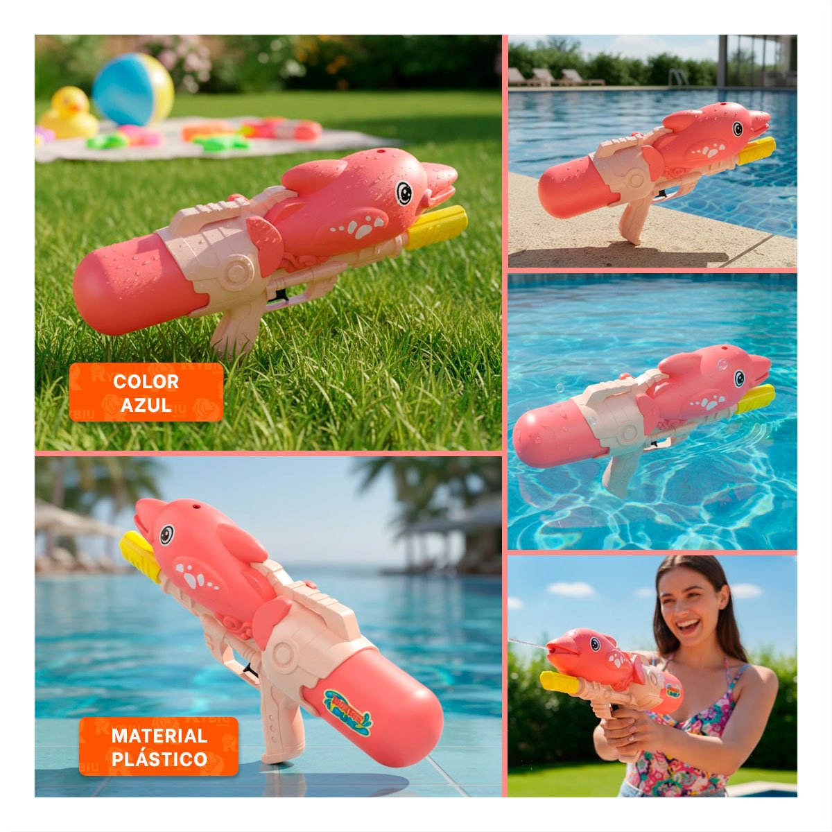 LINEA DE AGUA CON FIGURA DE DELFIN ROSADO PARA RECREACION FAMILIAR Y+POST IT - 5