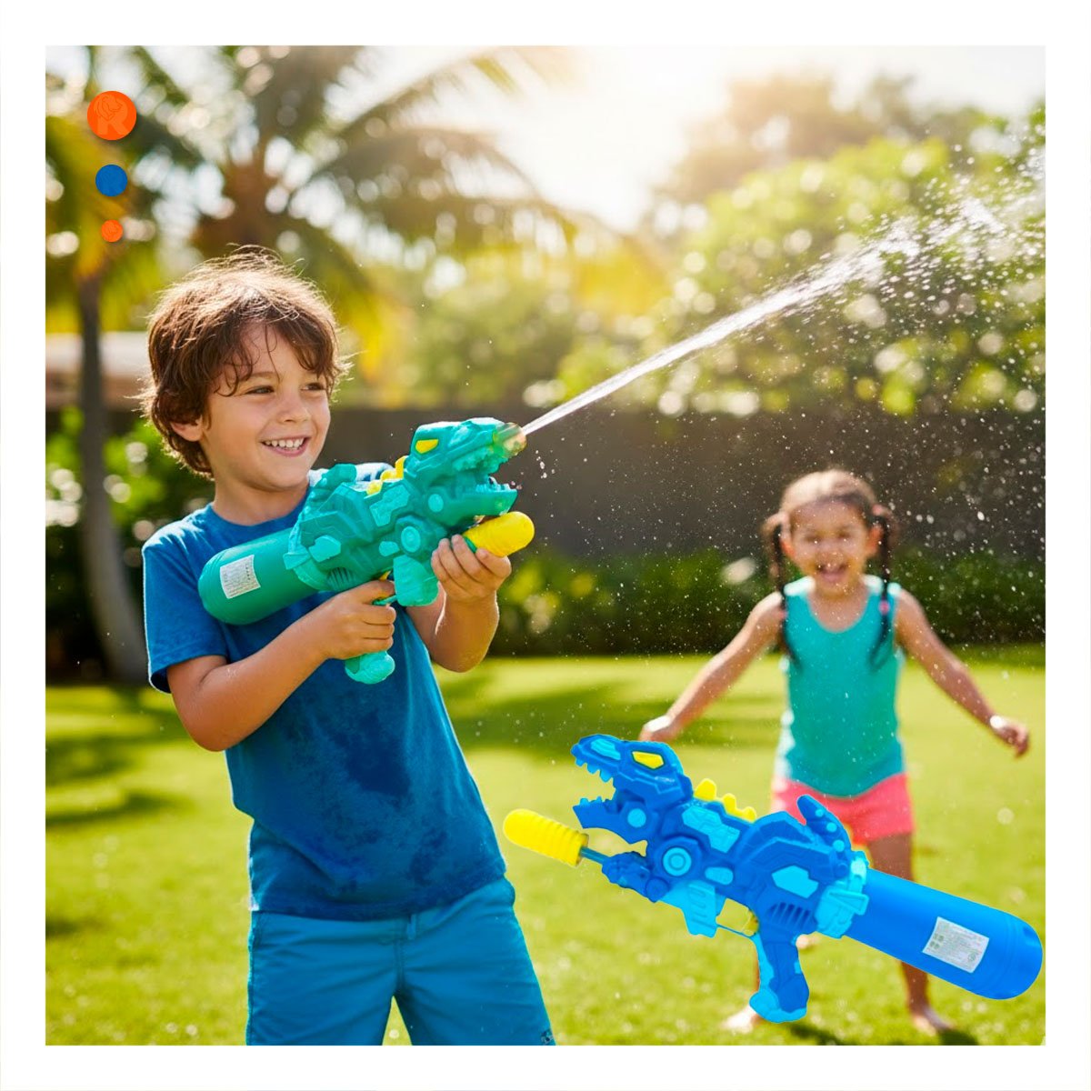 PACK4 DISPENSADOR LUDICO DINOSAURIO VERDE PARA JUEGOS DE AGUA EN JARDIN - 3