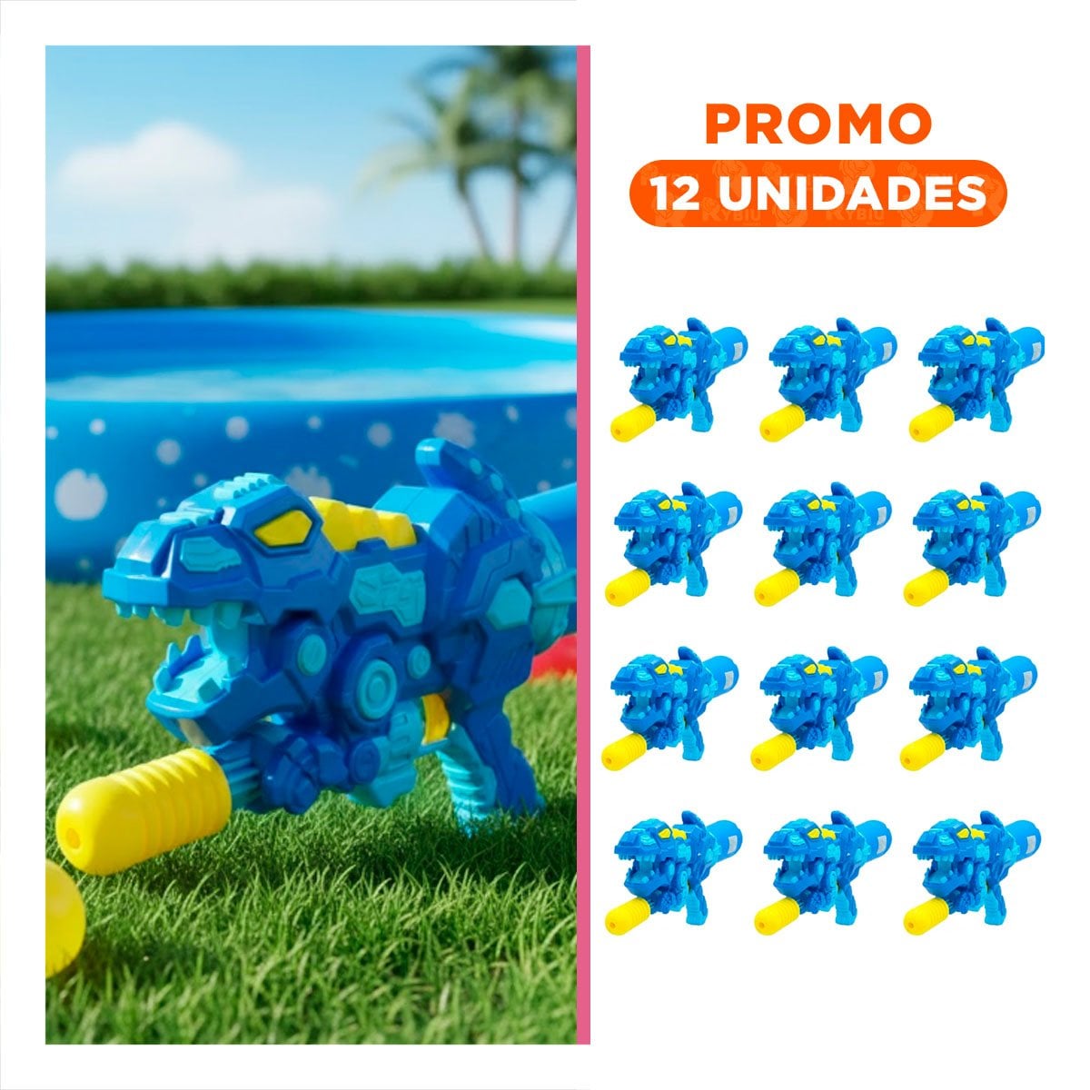 PACK12 DISPARADOR DE VERANO DINOSAURIO AZUL PARA ACTIVIDADES DE AGUA Y+REGALO STICKER - 1