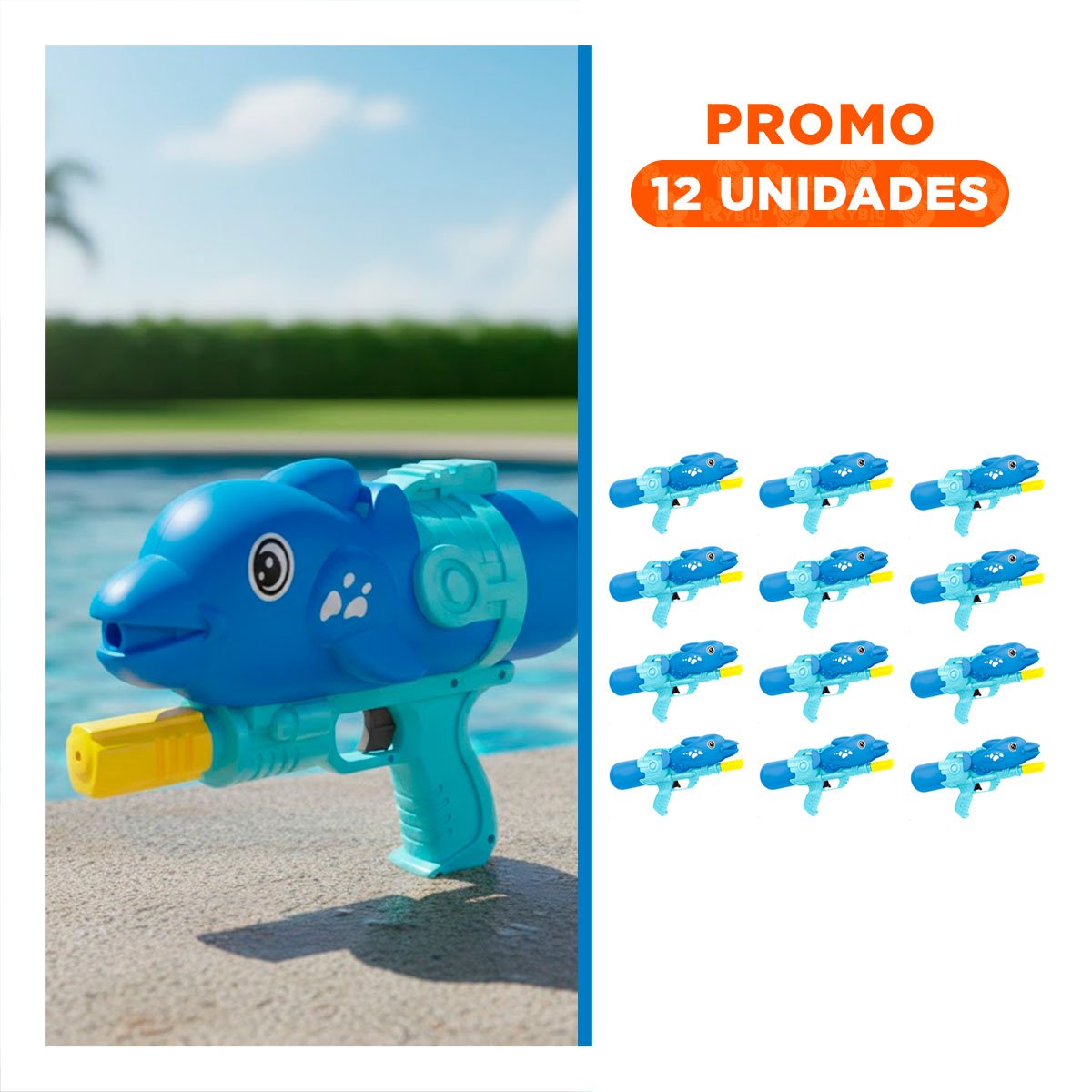 PACK12 DISPARADOR DE DIVERSION ACUATICA DELFIN AZUL PARA AIRE LIBRE Y+REGALO STICKER - 1