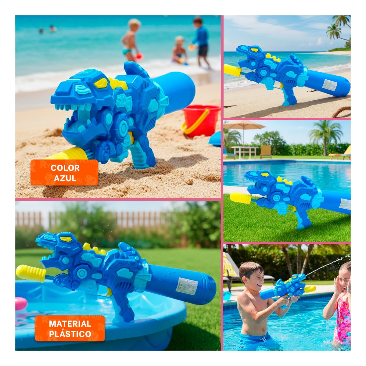 PACK12 PULVERIZADOR DE VERANO DINOSAURIO AZUL PARA JUEGOS REFRESCANTES Y+PAPEL REGALO - 2