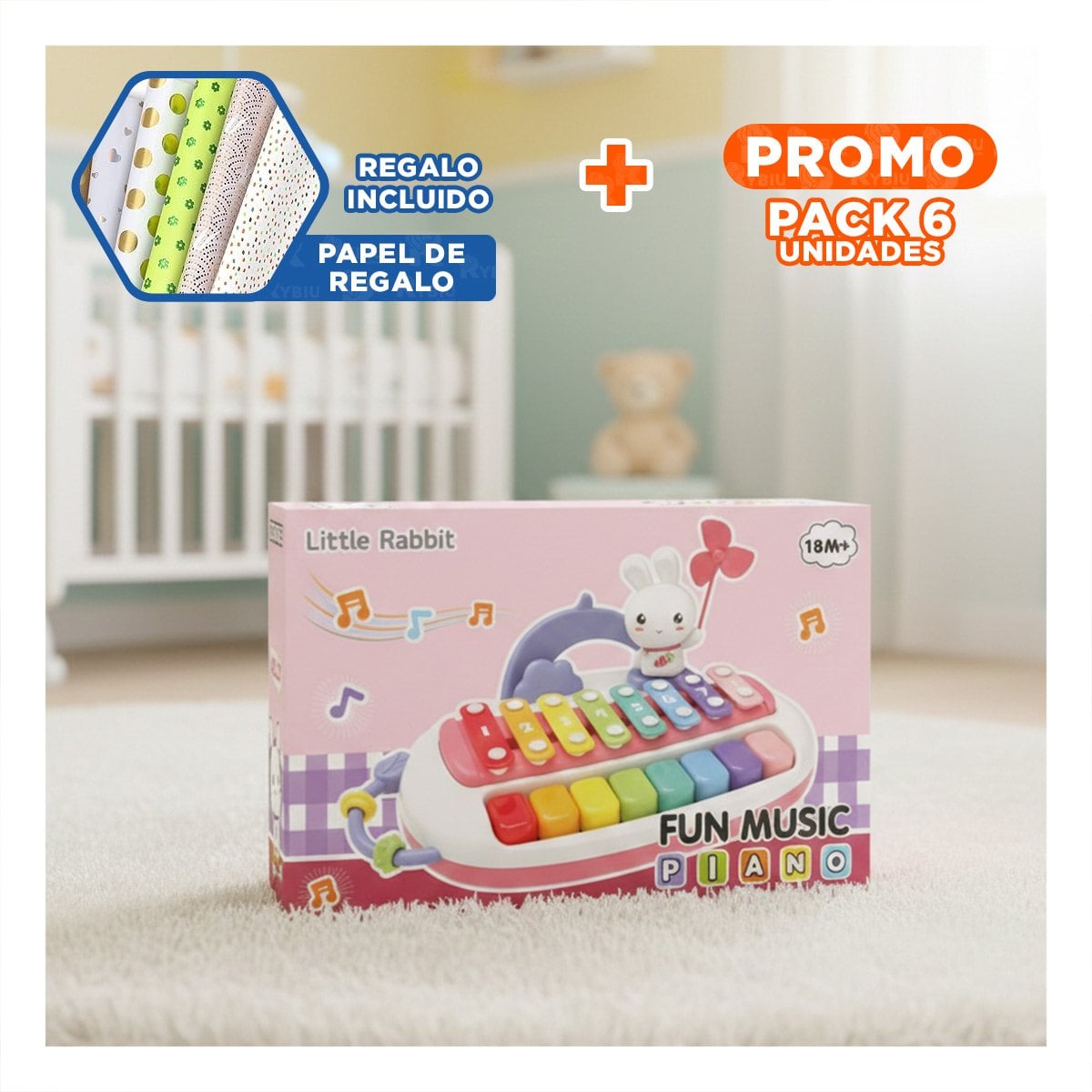 PACK6 CENTRO DE JUEGO MUSICAL PARA INFANTES EN FAMILIA Y+PAPEL REGALO - 1