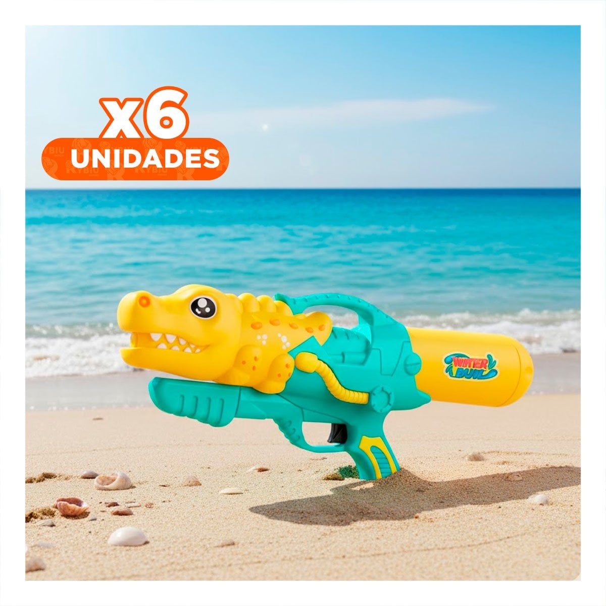 PACK6 ROCIADOR DE AGUA DINOSAURIO GRANDE PARA JUEGOS AL AIRE LIBRE Y+REGALO STICKER - 1