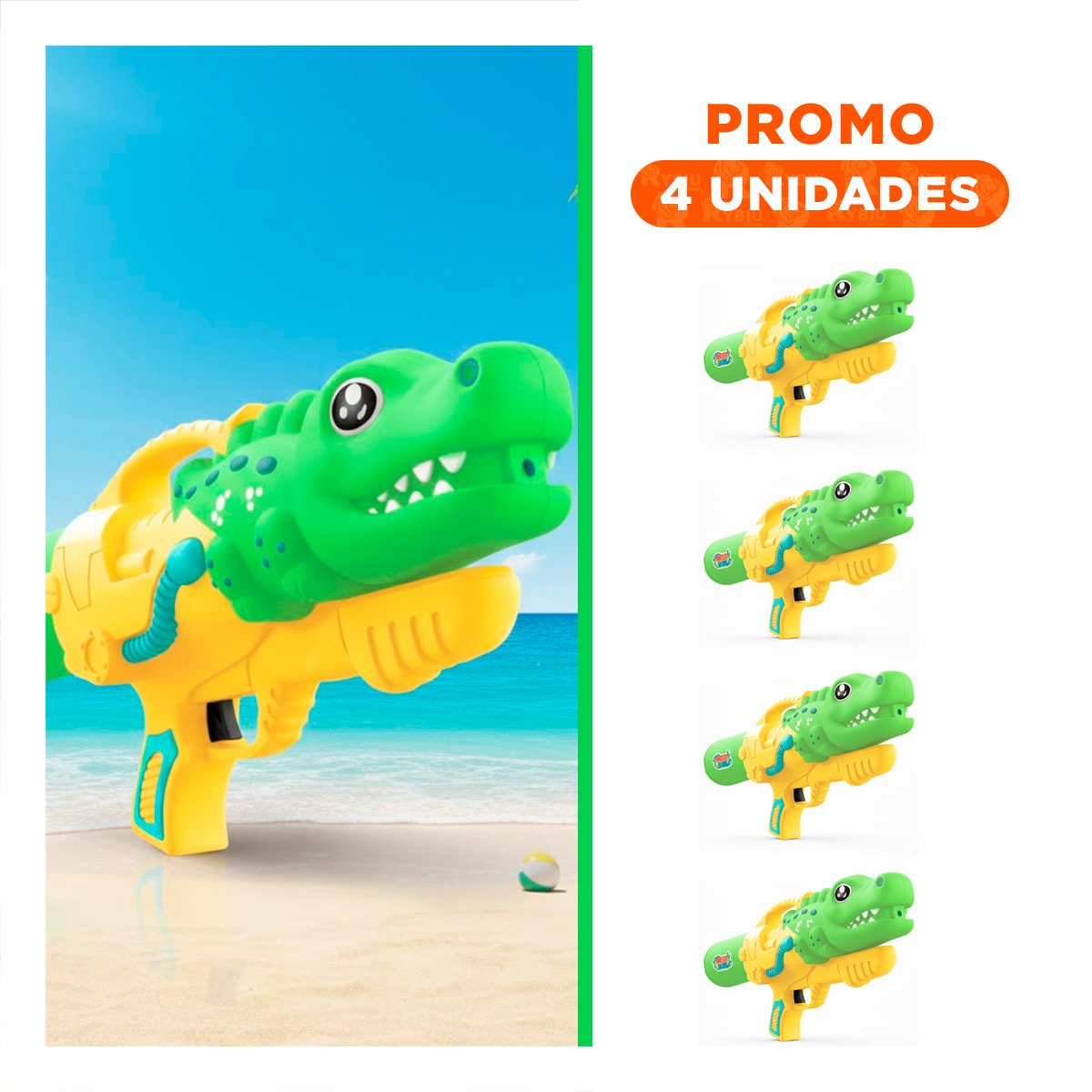 PACK4 CHORRO DE AGUA DINOSAURIO VERDE CLARO PARA DIVERSION FAMILIAR Y+REGALO STICKER - 1