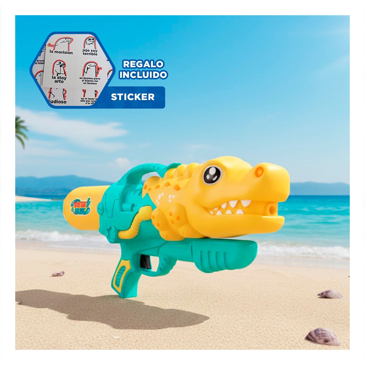 DISPENSADOR DE AGUA DINOSAURIO GRANDE PARA JUEGOS EN PLAYA Y+REGALO STICKER - 1