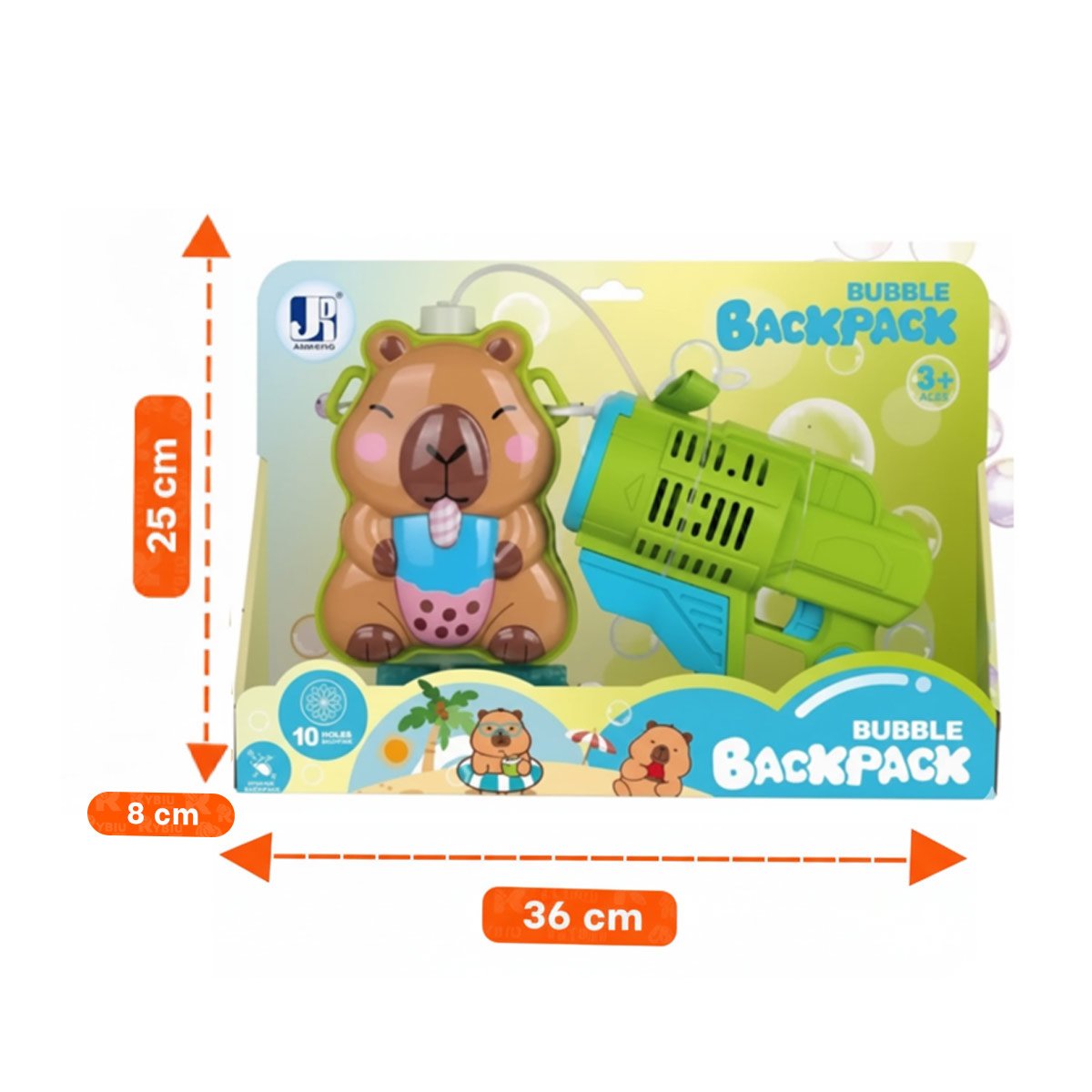 PACK2 ACCESORIO DE BURBUJAS CON MOCHILA PORTATIL FIGURA ANIMAL VERDE CLARO Y+PAPEL REGALO - 4