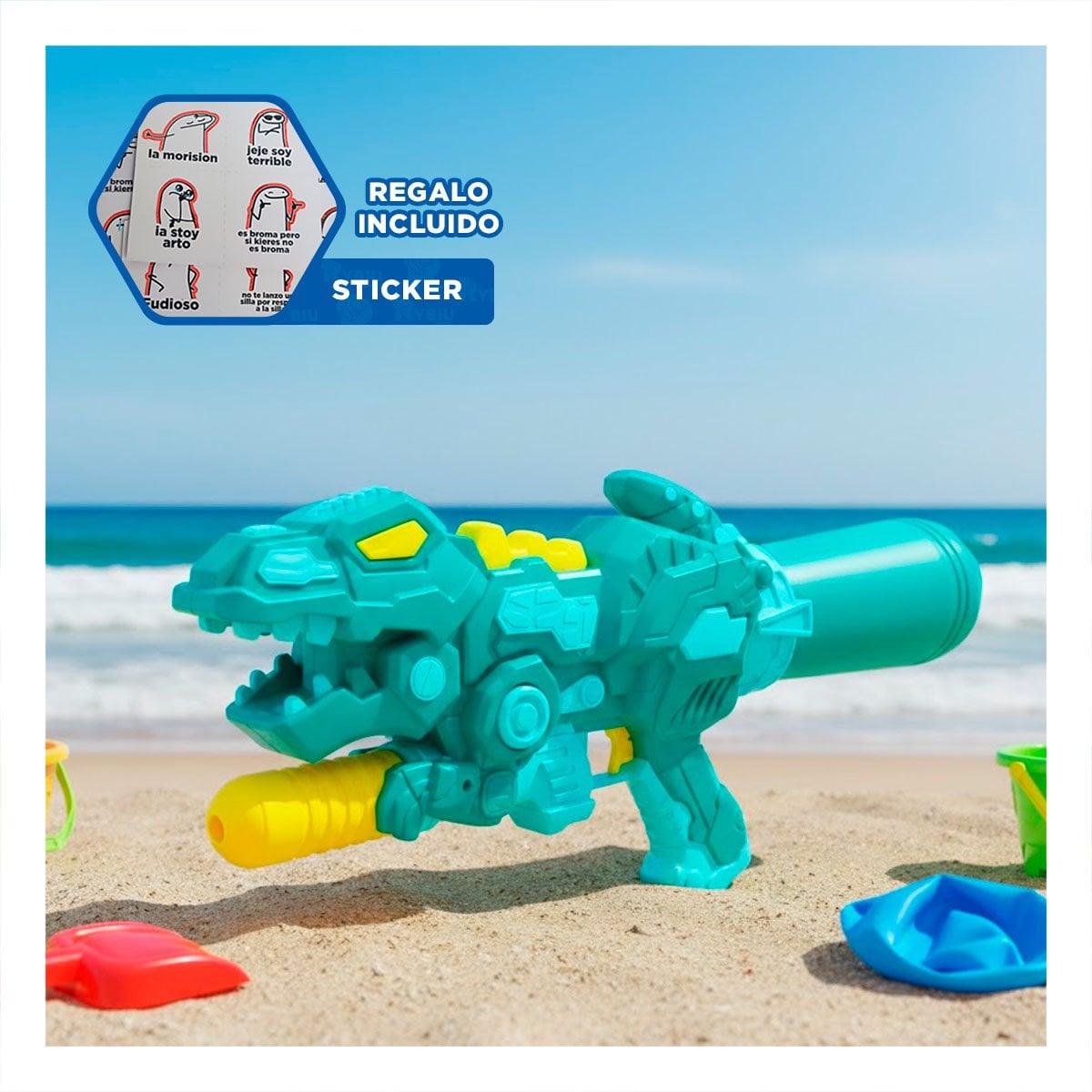 CHORRO LUDICO DINOSAURIO VERDE PARA JUEGOS DE AGUA EN VERANO Y+REGALO STICKER - 1