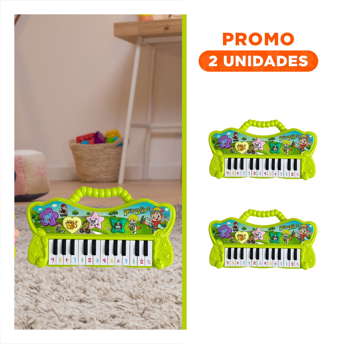 PACK2 PIANO VERDE MUSICAL CON TECLAS Y SONIDOS PARA JUEGO INFANTIL - 1