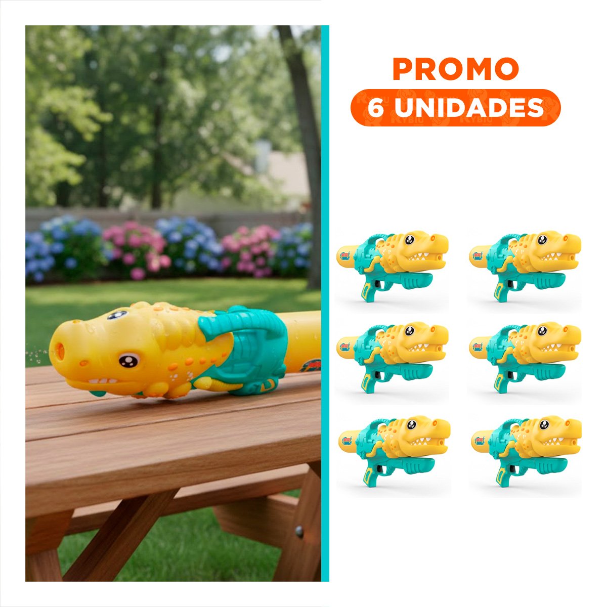 PACK6 LANZADOR DE AGUA DINOSAURIO GRANDE PARA JUEGOS ACUATICOS EN JARDIN - 1