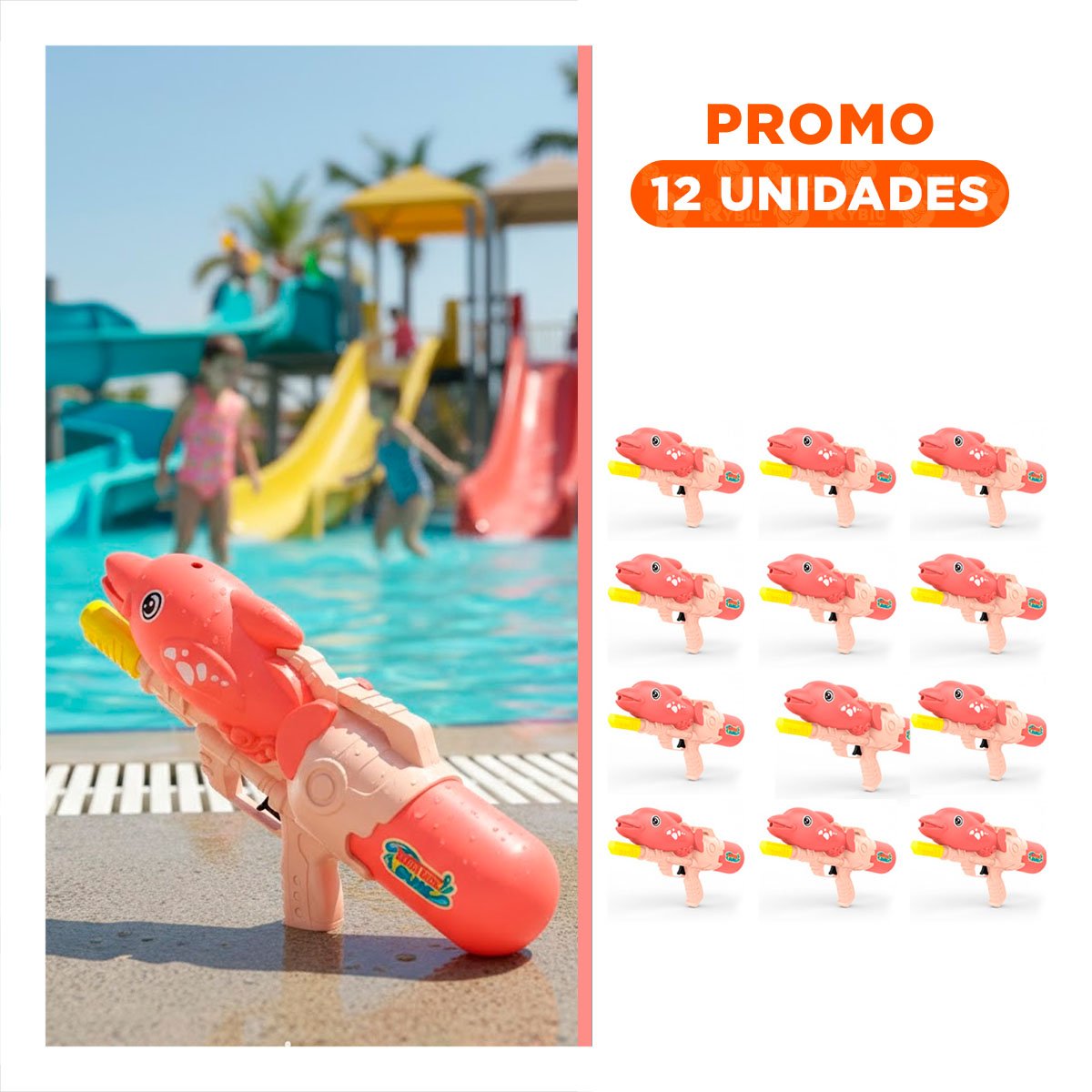 PACK12 PRODUCTO RECREATIVO DE AGUA CON DELFIN ROSADO PARA JUEGOS AL AIRE LIBRE Y+REGALO STICKER - 1