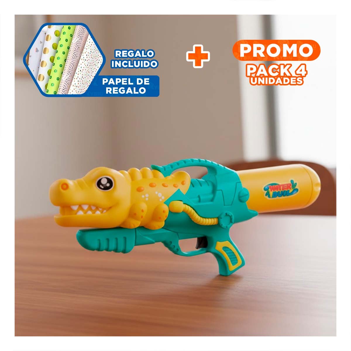PACK4 CHORRO DE AGUA DINOSAURIO GRANDE PARA JUEGOS REFRESCANTES EN VERANO Y+PAPEL REGALO - 1