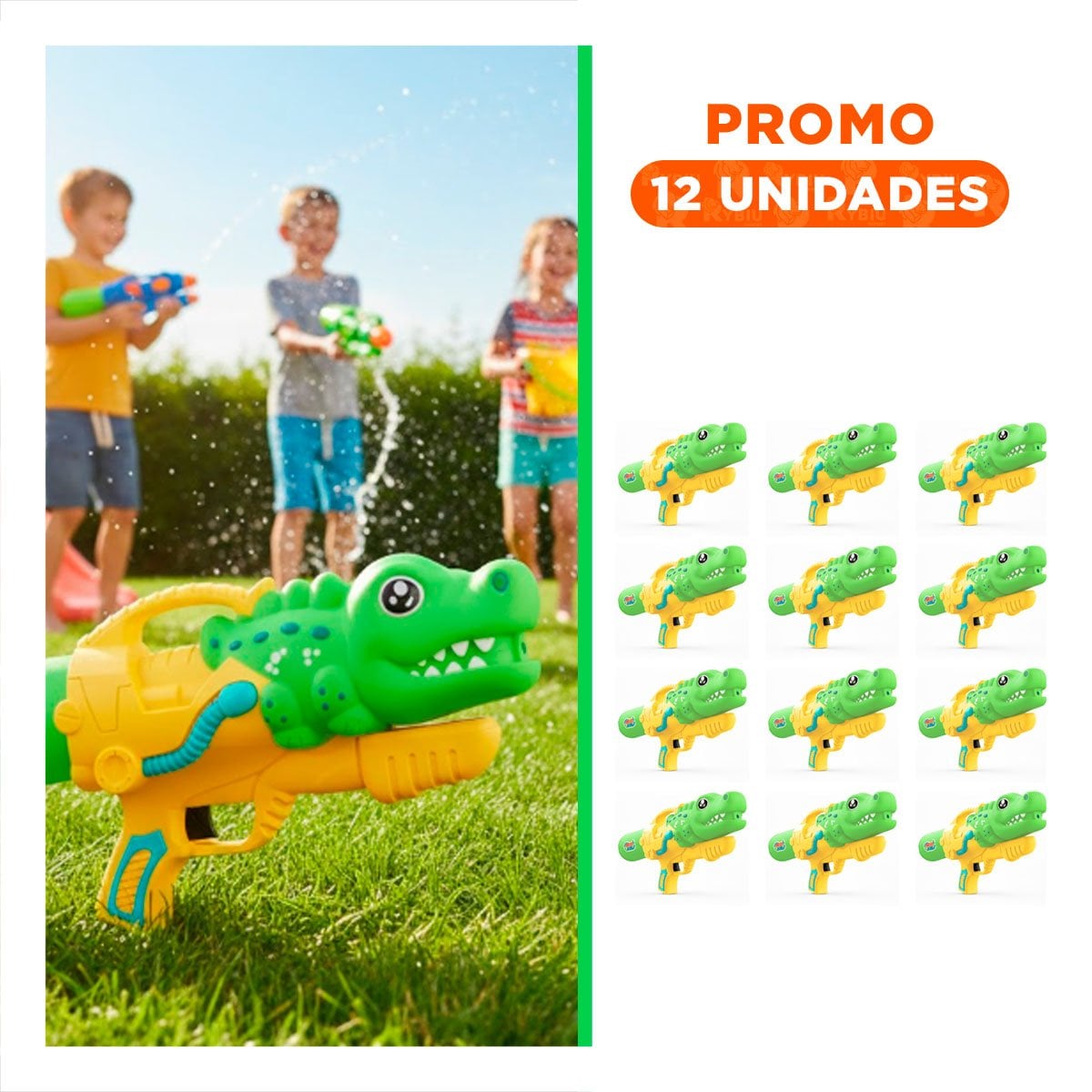 PACK12 PULVERIZADOR DE AGUA DINOSAURIO VERDE CLARO PARA DIVERSION EN CASA Y+REGALO STICKER - 1