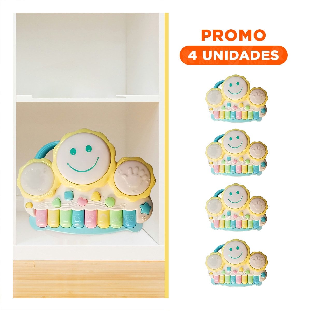PACK4 INSTRUMENTO PORTATIL MUSICAL DE SOL CON TECLAS AMARILLAS PARA CASA Y+REGALO STICKER - 1