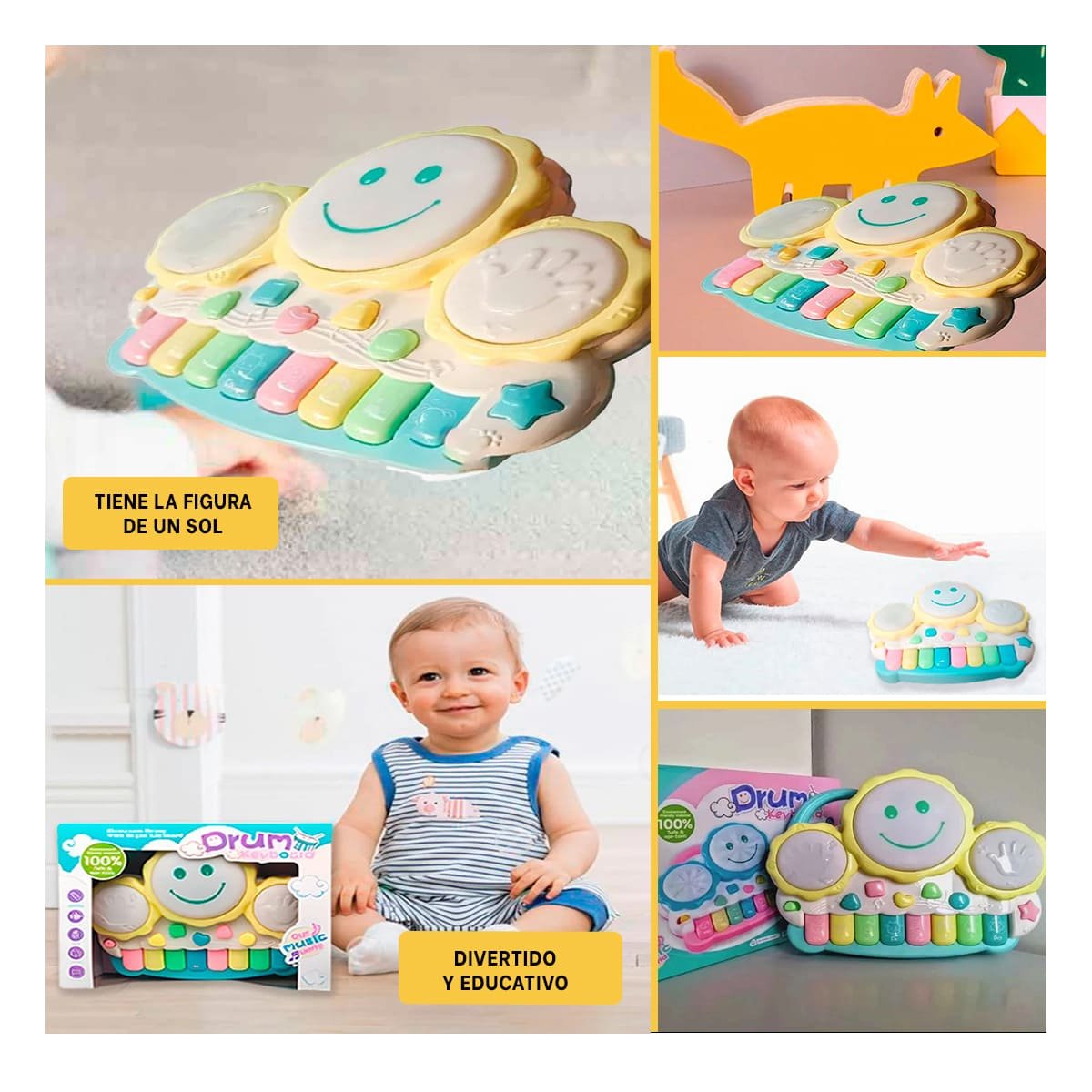 PACK4 INSTRUMENTO PORTATIL MUSICAL DE SOL CON TECLAS AMARILLAS PARA CASA Y+REGALO STICKER - 2