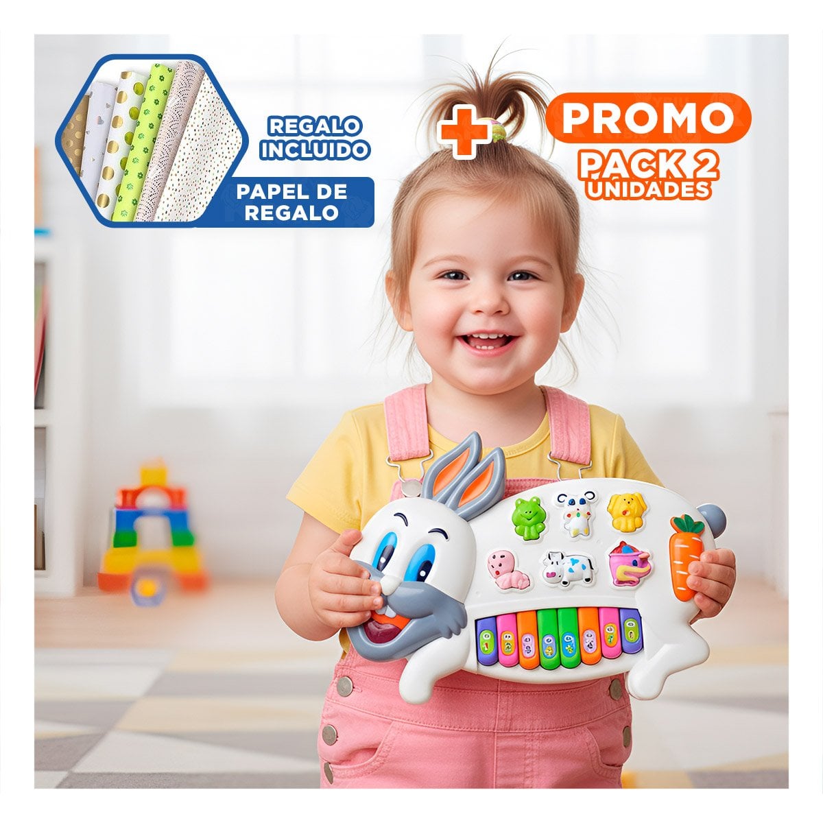 PACK2 CONSOLA EDUCATIVA CONEJO CON ANIMALES Y NUMEROS PARA USO INFANTIL DIARIO Y+PAPEL REGALO - 1