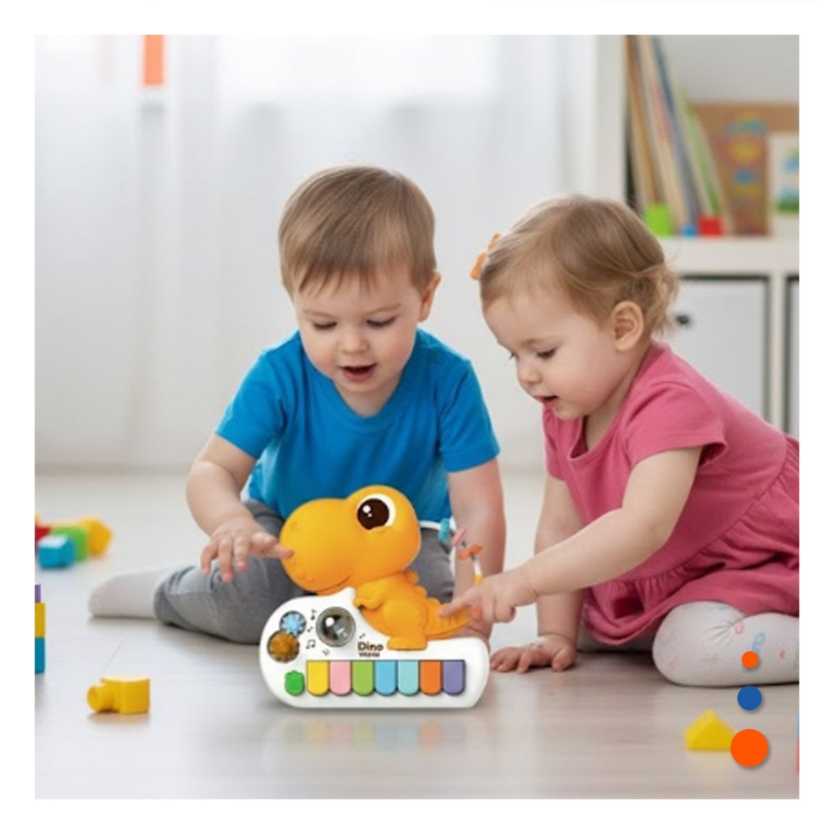 PACK2 SINTETIZADOR DE JUGUETE DINOSAURIO AMARILLO 17.5 CM PARA NINOS Y+REGALO STICKER - 3
