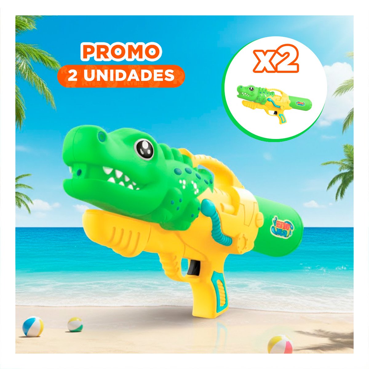 PACK2 DISPARADOR DE AGUA DINOSAURIO VERDE CLARO PARA ACTIVIDADES AL EXTERIOR Y+REGALO STICKER - 1