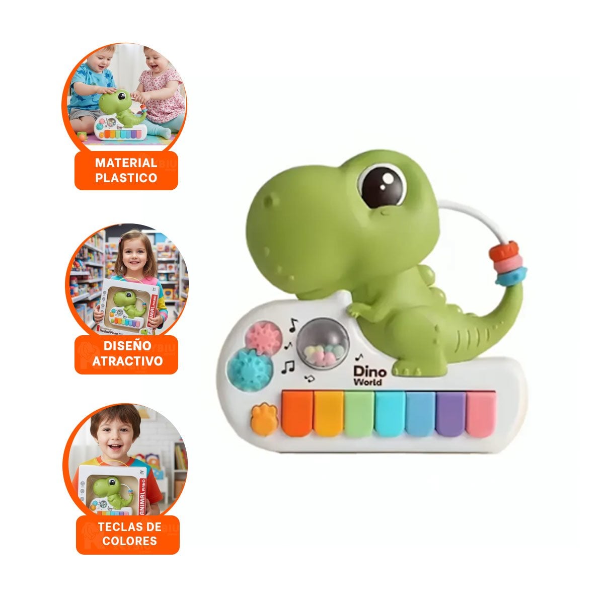 PACK6 JUGUETE MUSICAL PARA NINOS DINOSAURIO INFANTIL VERDE 17.5 CM Y+REGALO STICKER - 2