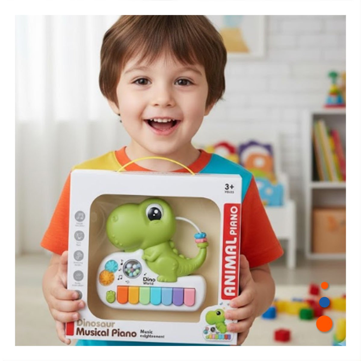 PACK6 JUGUETE MUSICAL PARA NINOS DINOSAURIO INFANTIL VERDE 17.5 CM Y+REGALO STICKER - 5