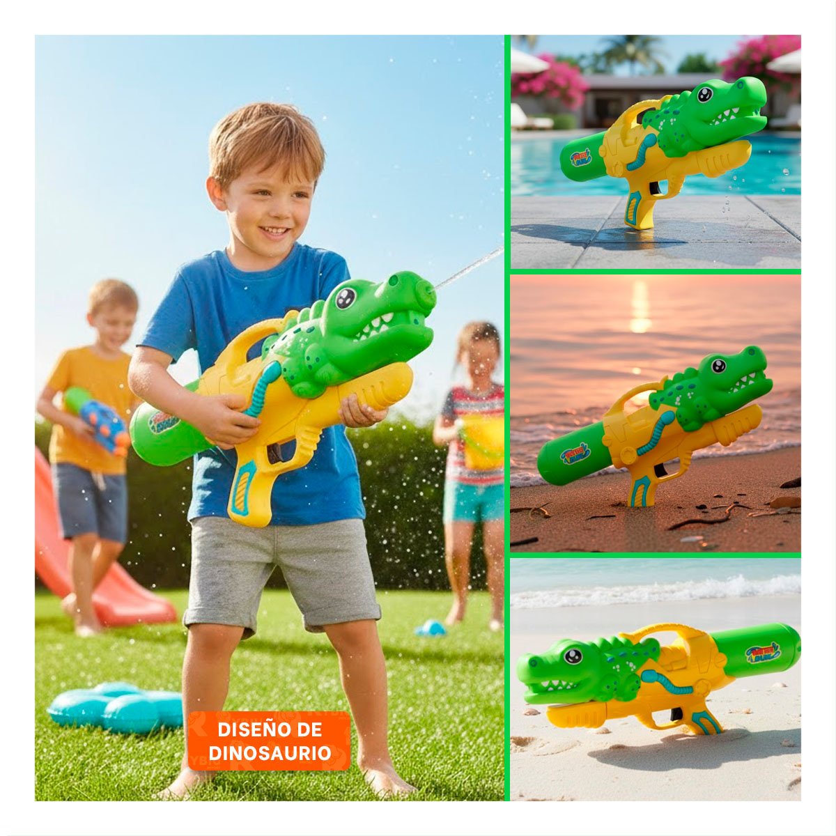 CHORRO DE AGUA DINOSAURIO VERDE CLARO PARA JUEGOS DE VERANO EN JARDIN - 5