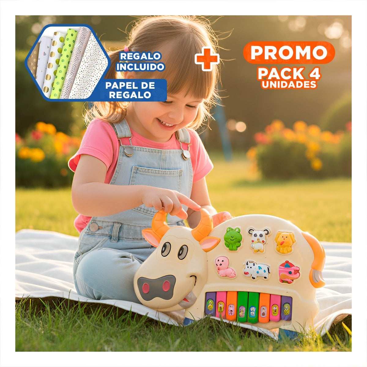 PACK4 MODULO EDUCATIVO INFANTIL VACA CON ANIMALES Y NUMEROS PARA USO DIARIO Y+PAPEL REGALO - 1