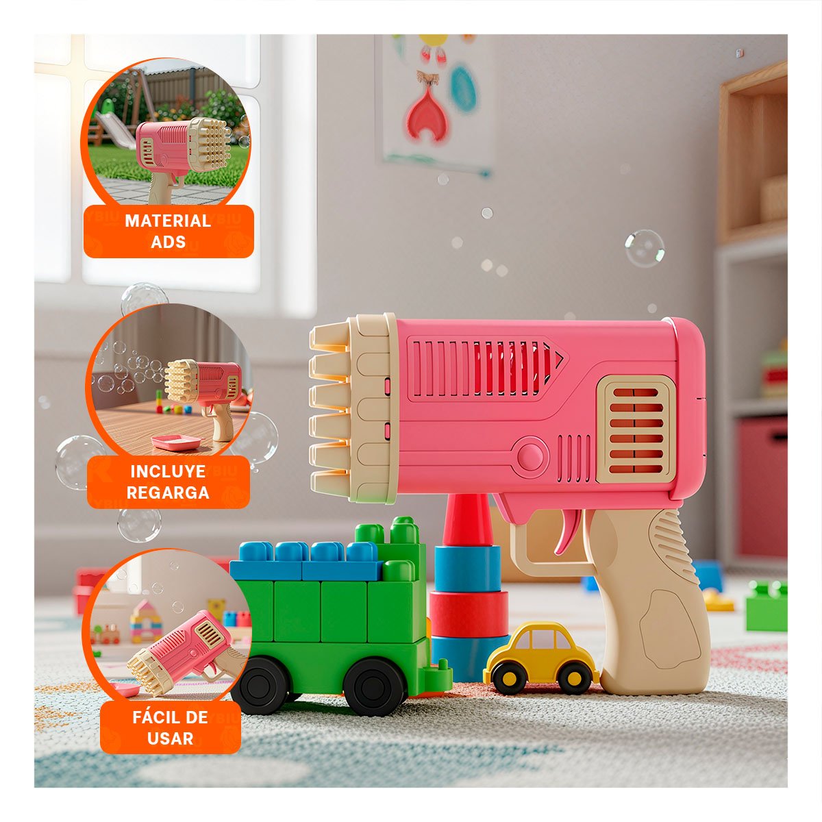 PACK6 PROYECTOR DE BURBUJAS COHETE ROSADO PARA ACTIVIDADES RECREATIVAS EN CASA - 5