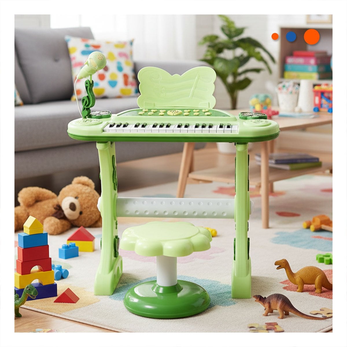 TECLADO MUSICAL PARA NINOS CON MICROFONO Y SILLA VERDE PARA PRACTICA - 2