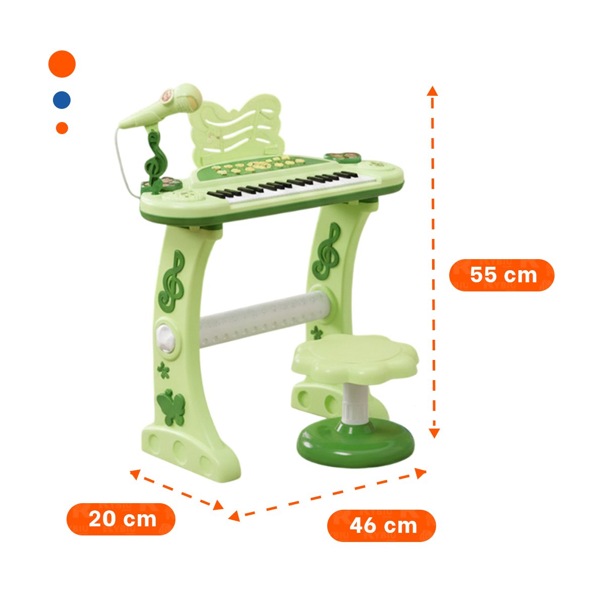 TECLADO MUSICAL PARA NINOS CON MICROFONO Y SILLA VERDE PARA PRACTICA - 4