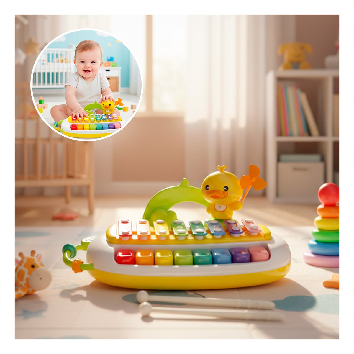 SONIDO MUSICAL XILOFONO TIPO PIANO CON PATO PARA JUEGO DIDACTICO Y+REGALO STICKER - 5
