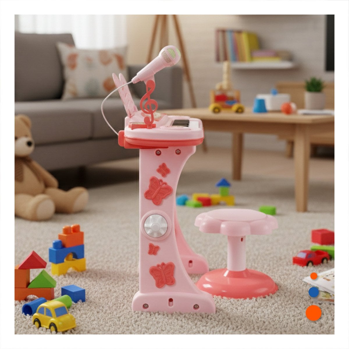 INSTRUMENTO INFANTIL ROSADO CON MICROFONO Y SILLA PARA DESARROLLO MUSICAL Y+LIGAS REGALO - 1