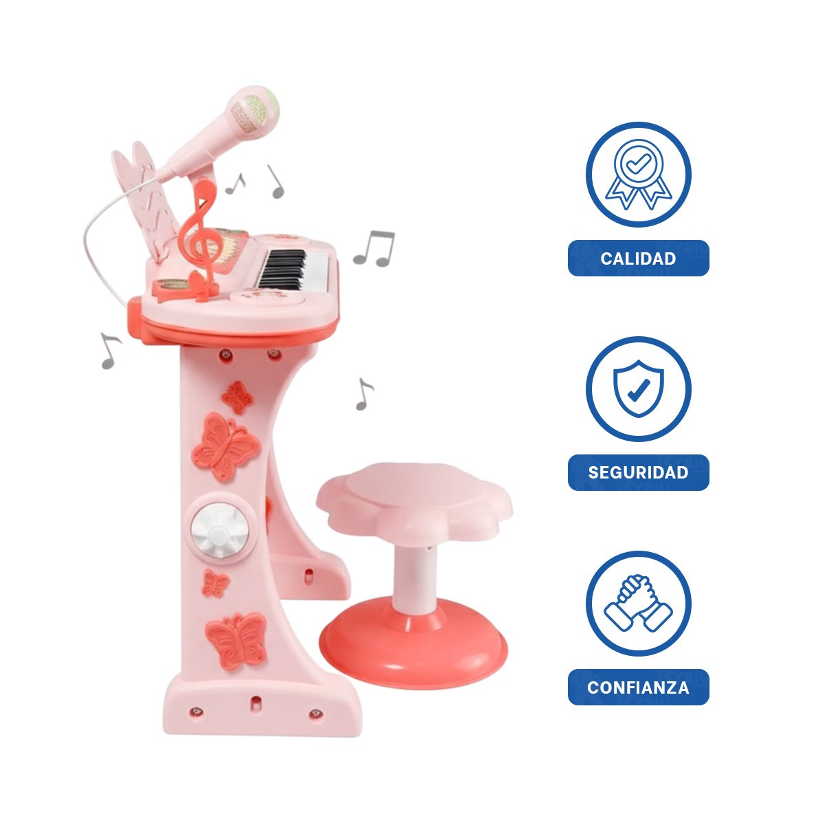 INSTRUMENTO INFANTIL ROSADO CON MICROFONO Y SILLA PARA DESARROLLO MUSICAL Y+LIGAS REGALO - 3