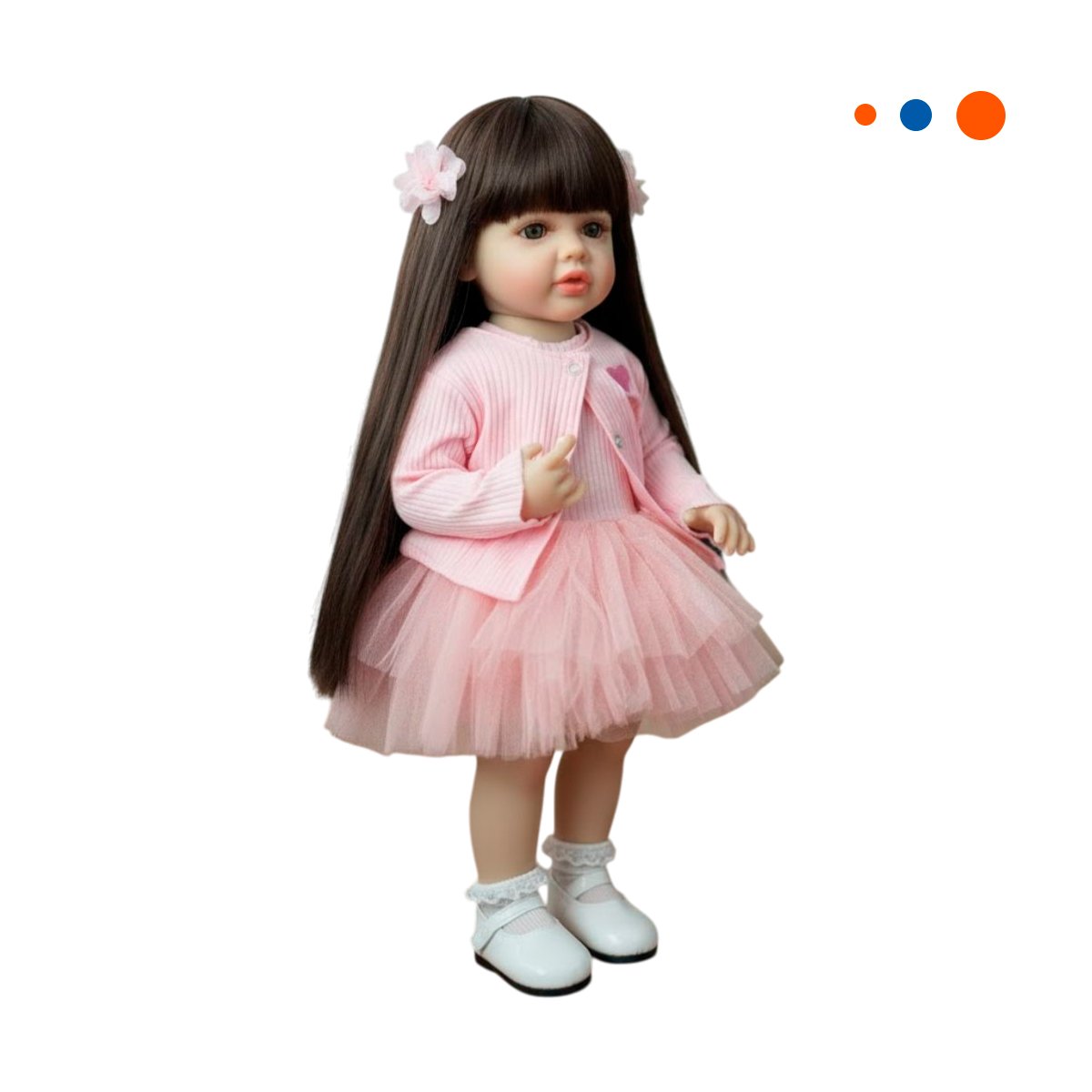 JUGUETE DE JUEGO CON VESTIDO TULL Y CHOMPA TEJIDA CORAZON ROSADO 55CM Y+REGALO STICKER - 3
