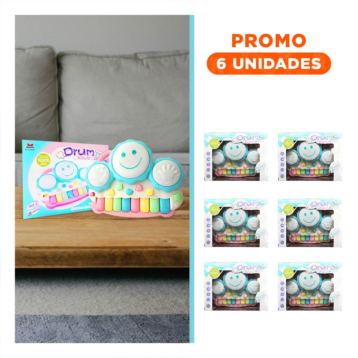 PACK6 KEYBOARD DIDACTICO MUSICAL DE SOL CON USO DIARIO AZUL CLARO - 1