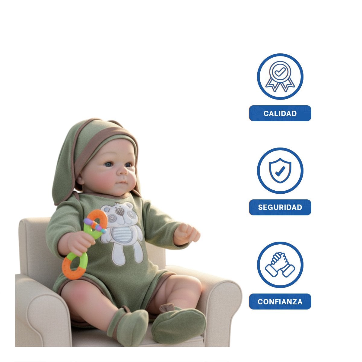 BEBOTE BEBE REAL CON BODY SUAVE OSITO VERDE Y GORRO PARA HOGAR Y+LIGAS REGALO - 3