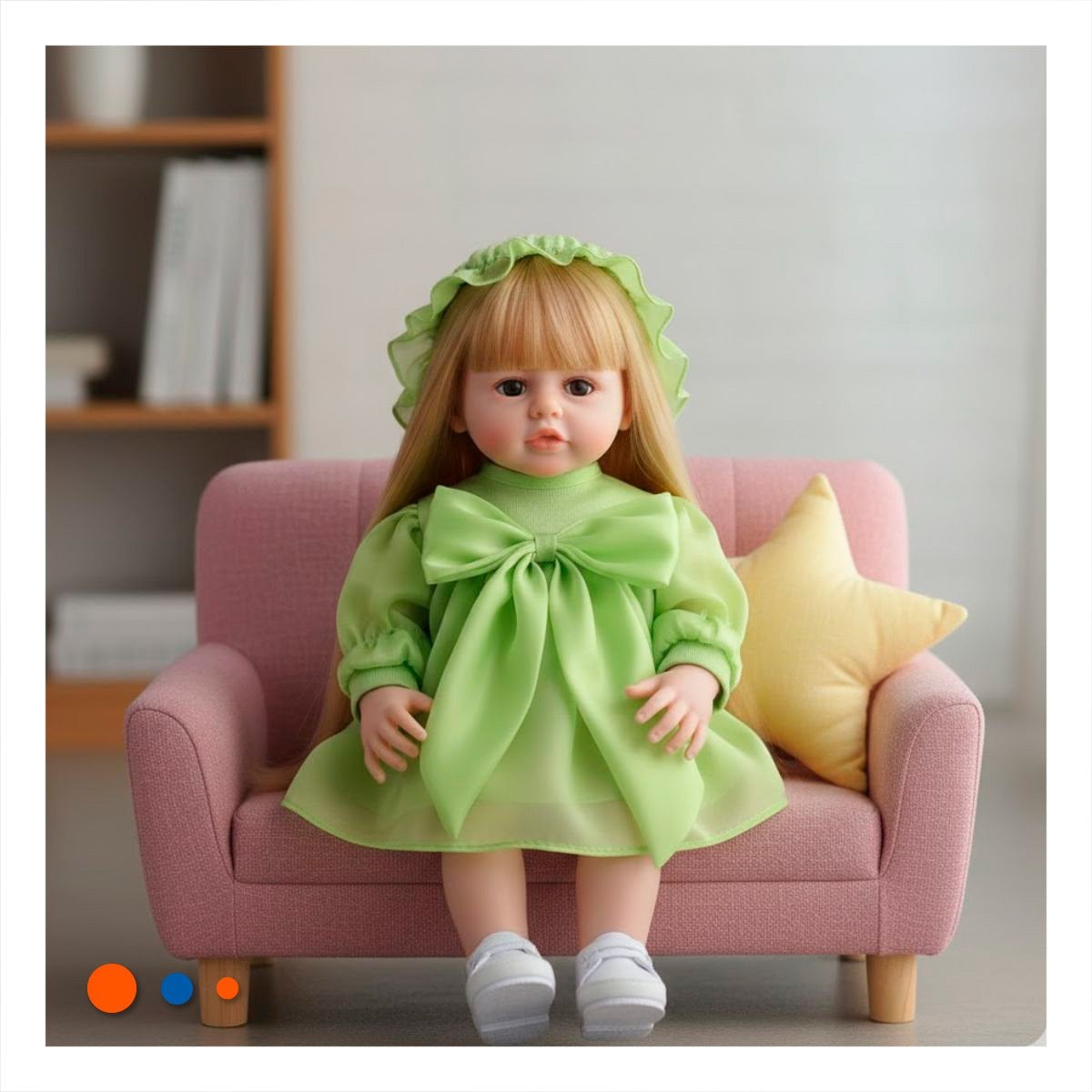 MODELO INTELIGENTE DE JUEGO INFANTIL VESTIDO LAZO Y GORRO DE TULL VERDE 55CM Y+REGALO STICKER - 2