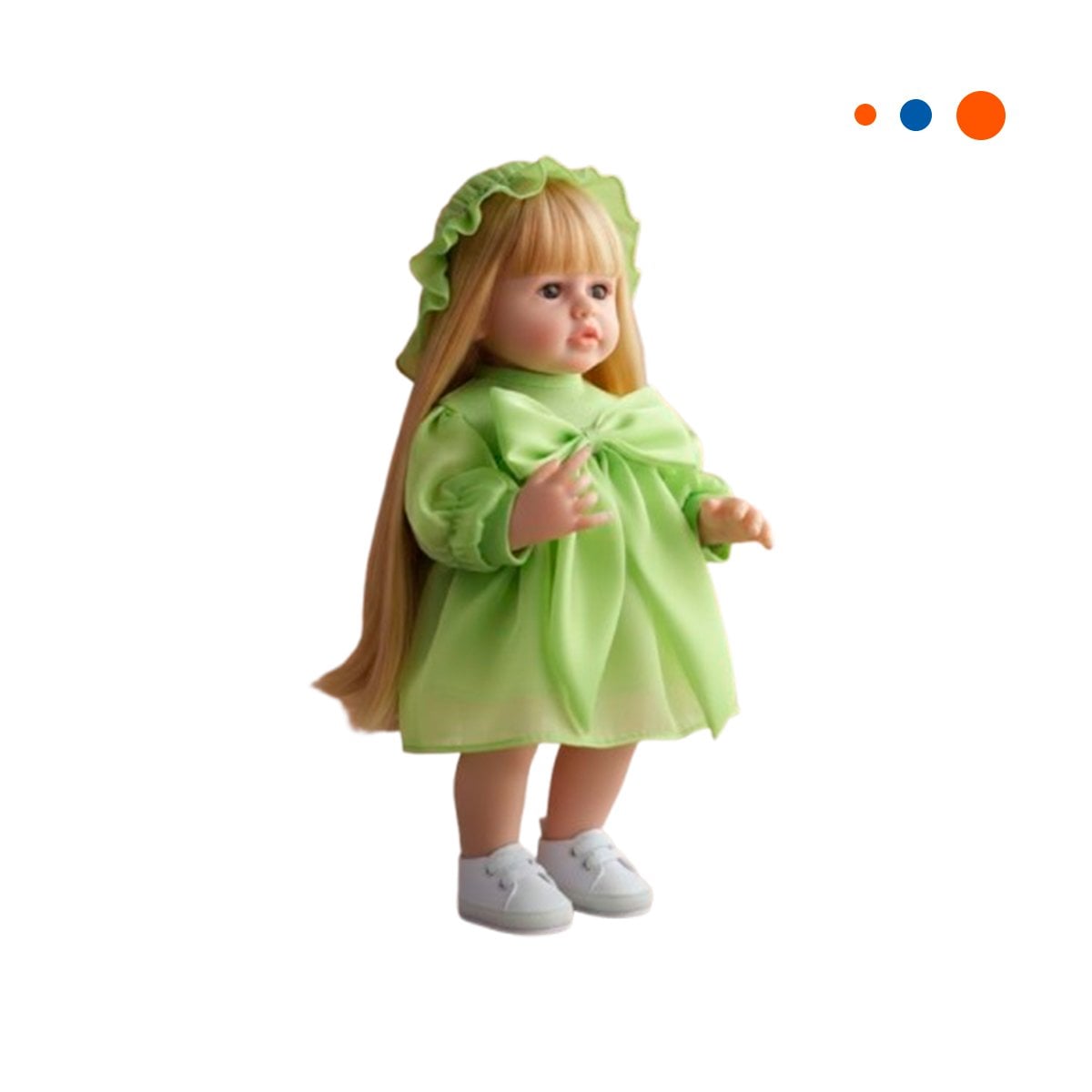 MODELO INTELIGENTE DE JUEGO INFANTIL VESTIDO LAZO Y GORRO DE TULL VERDE 55CM Y+REGALO STICKER - 3