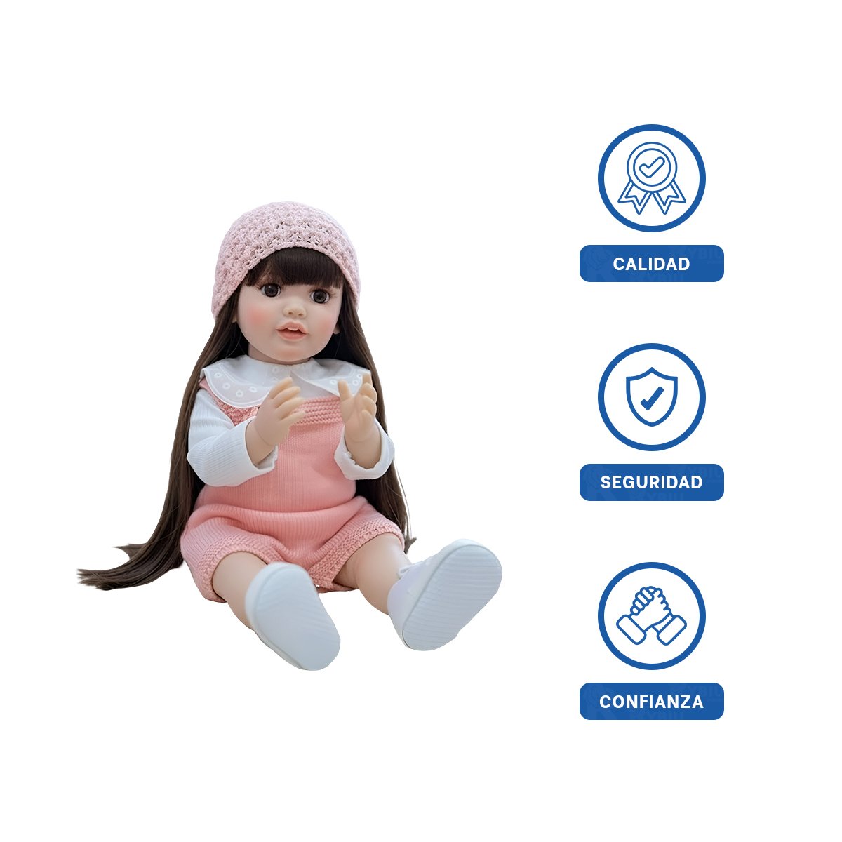 BEBE REAL INTELIGENTE PARA ACOMPAÑAMIENTO DE JUEGO CON OVEROL ROSADO 55CM Y+LIGAS REGALO - 3