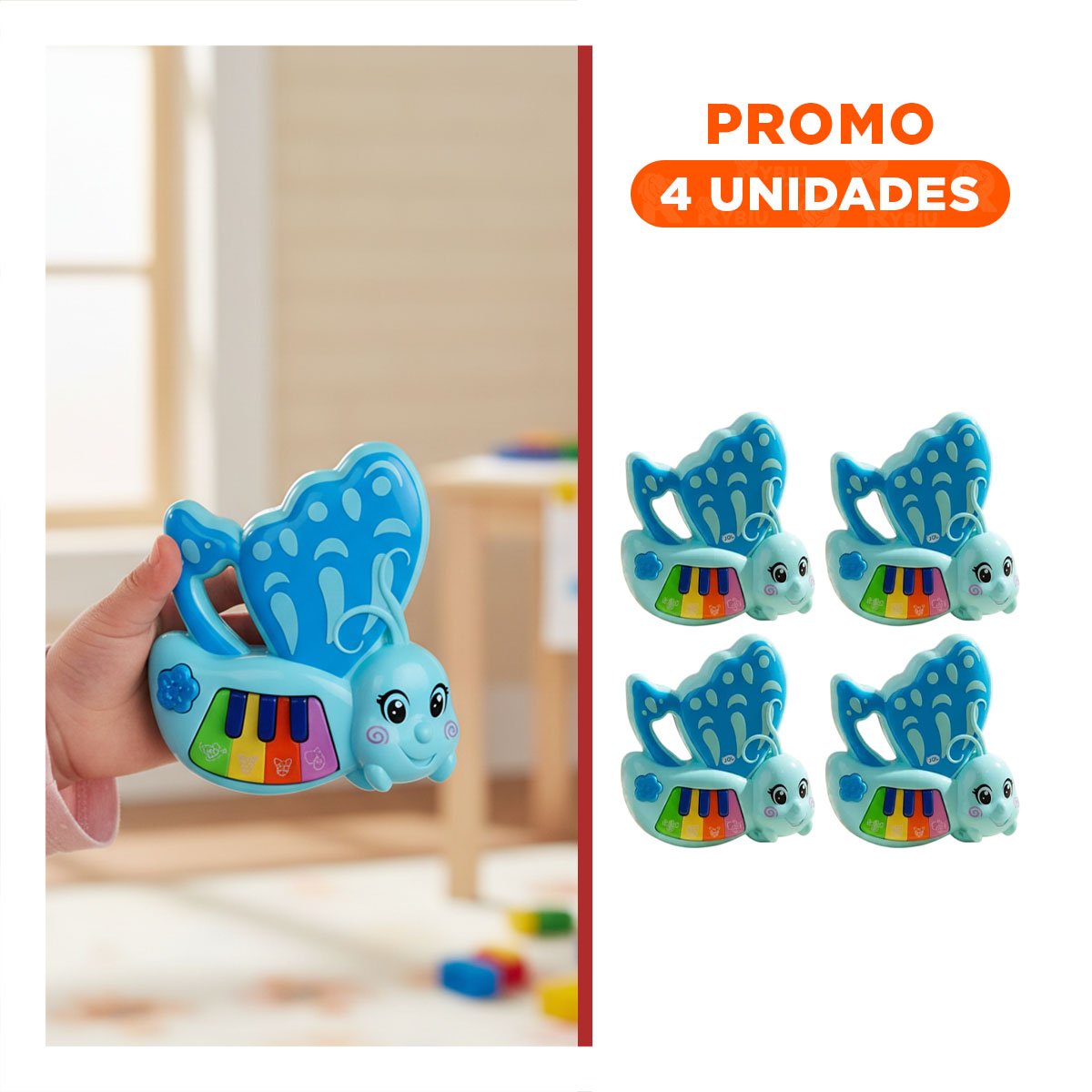 PACK4 TECLAS DE JUGUETE MARIPOSA CELESTE 22X26 CM USO HOGAR Y+REGALO STICKER - 1