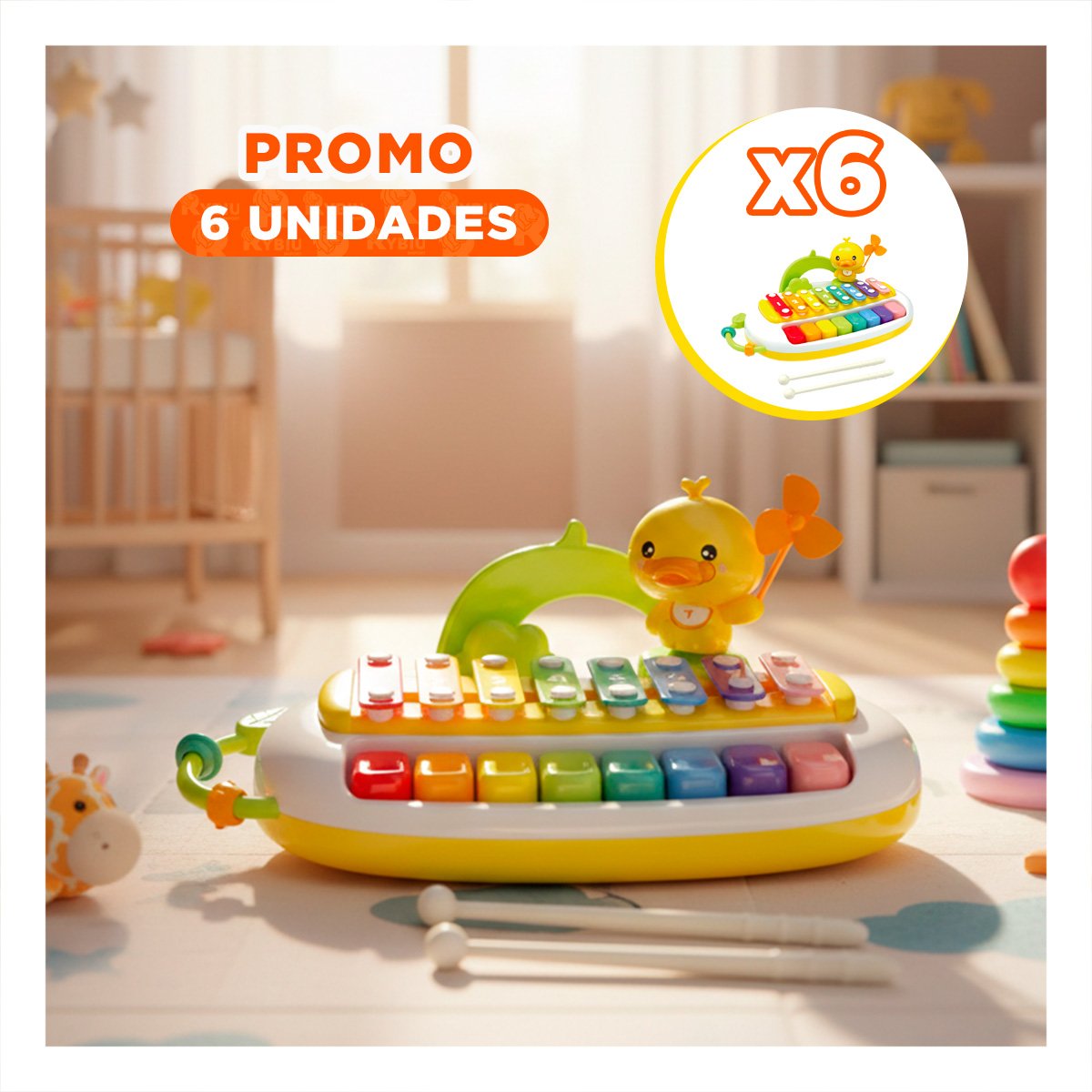 PACK6 COLECCION MUSICAL CON XILOFONO Y PATO PARA JUEGO INTERACTIVO Y+REGALO STICKER - 1