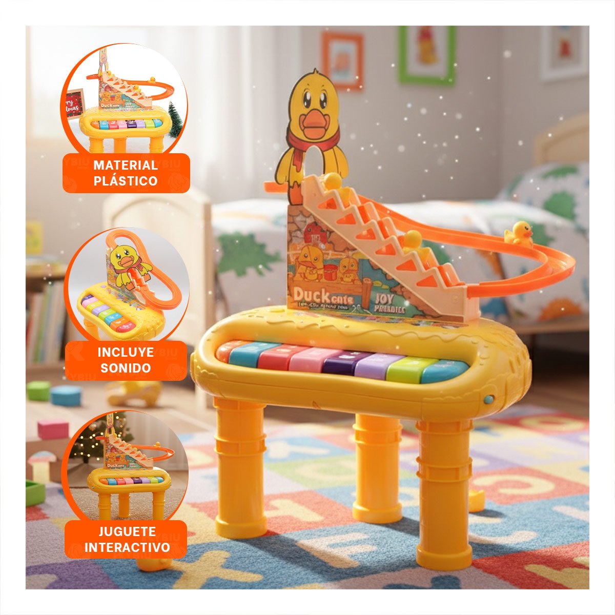 PACK6 CENTRO MUSICAL PATO 2 EN 1 CON TOBOGAN DE PATITOS INFANTIL AMARILLO - 5