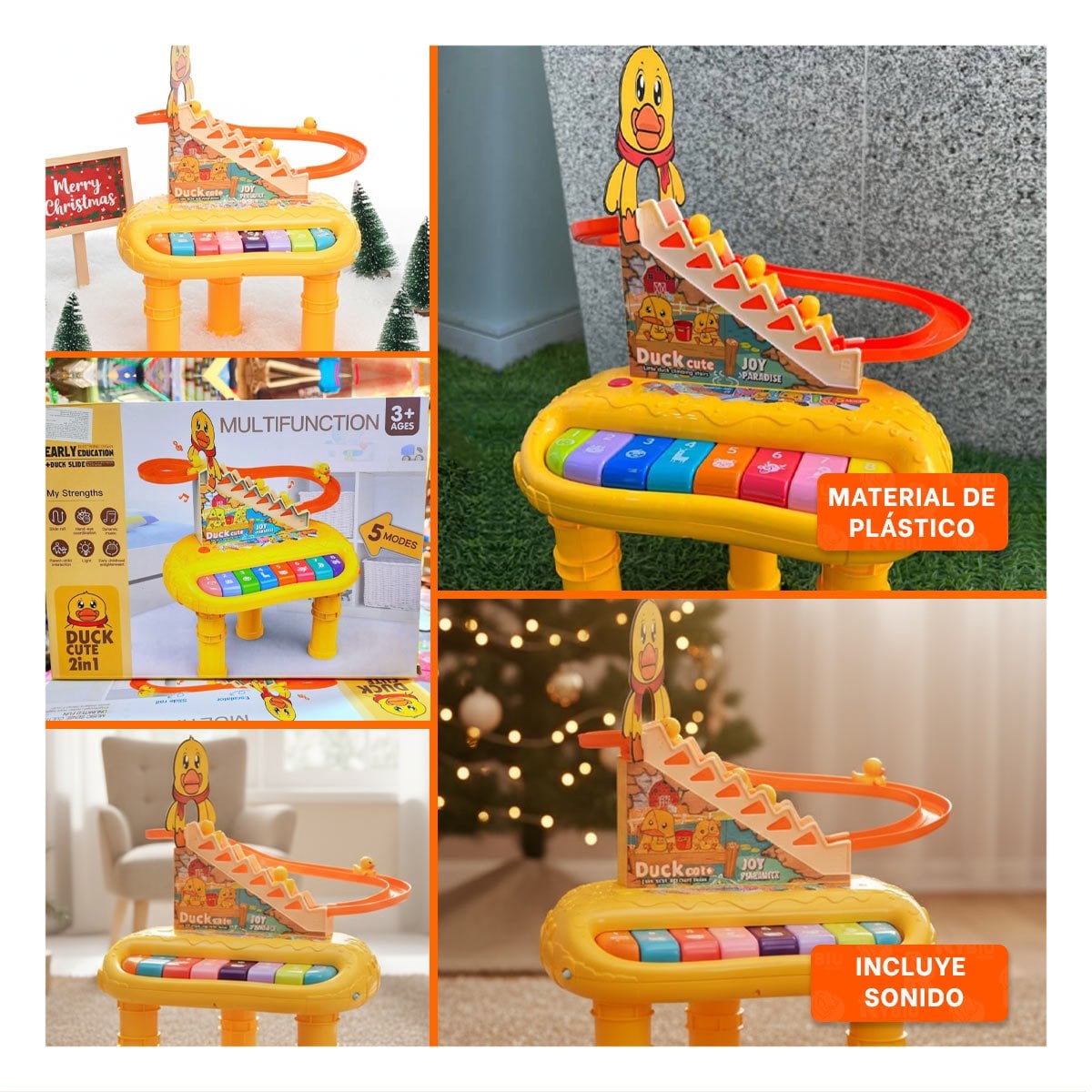 PACK6 CENTRO EDUCATIVO PATO 2 EN 1 CON TOBOGAN DE PATITOS PARA BEBES AMARILLO Y+PAPEL REGALO - 3
