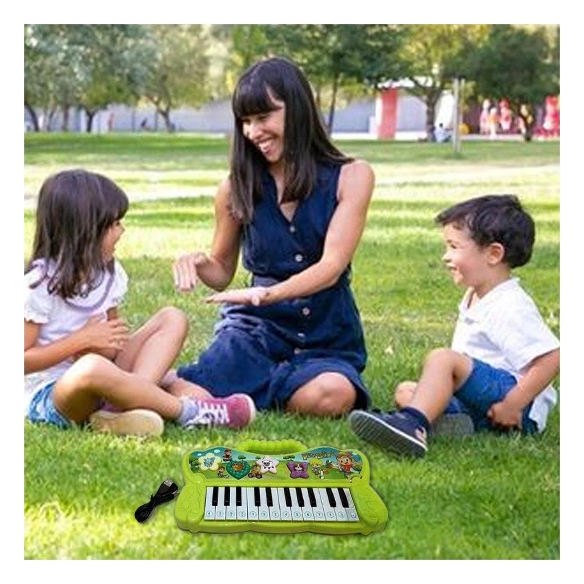PACK4 TECLADO VERDE MUSICAL CON PIANO Y SONIDOS PARA CREATIVIDAD Y+PAPEL REGALO - 2
