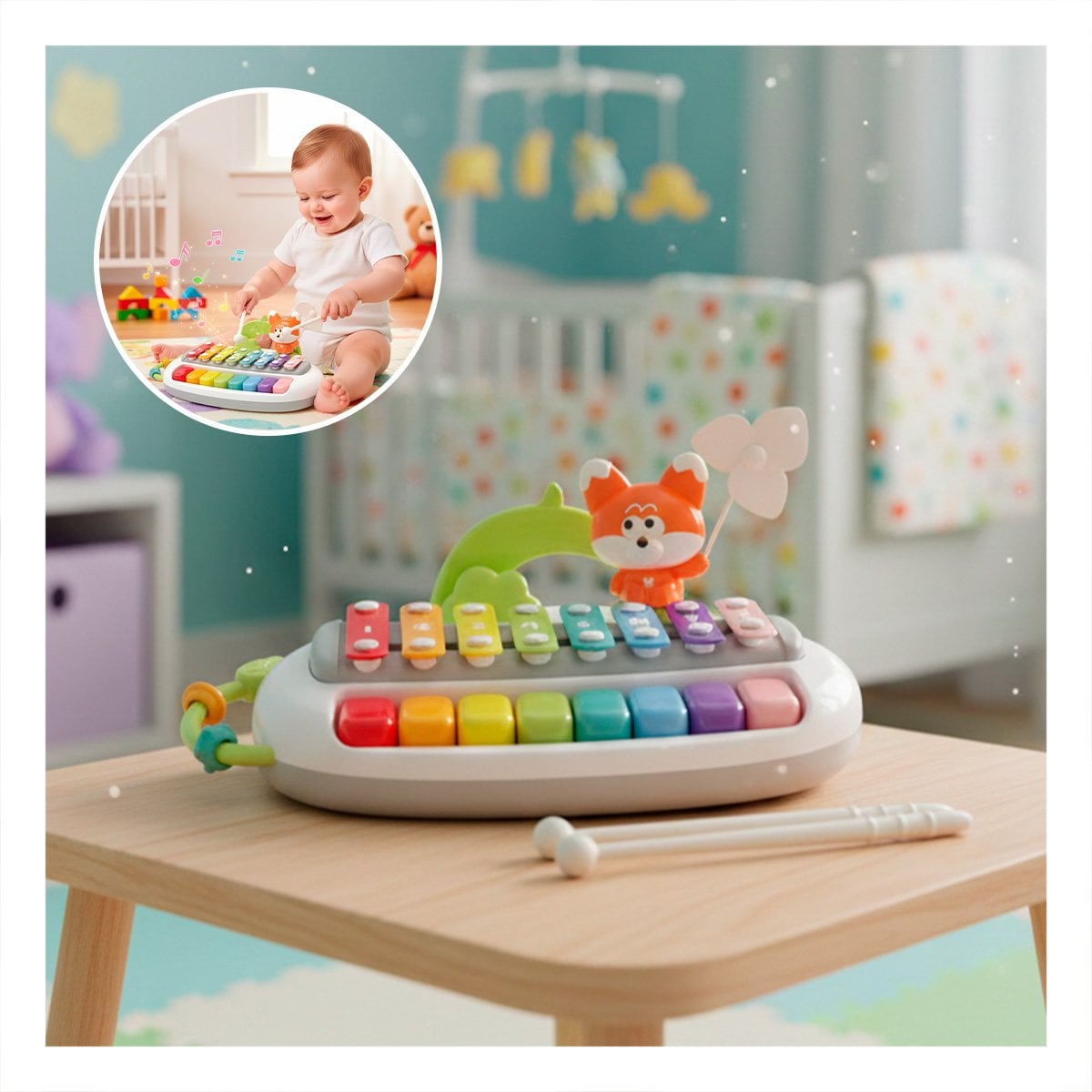 PACK6 XILOFONO SENSORIAL MUSICAL CON FIGURA ZORRO PARA DESARROLLO CREATIVO Y+REGALO STICKER - 3