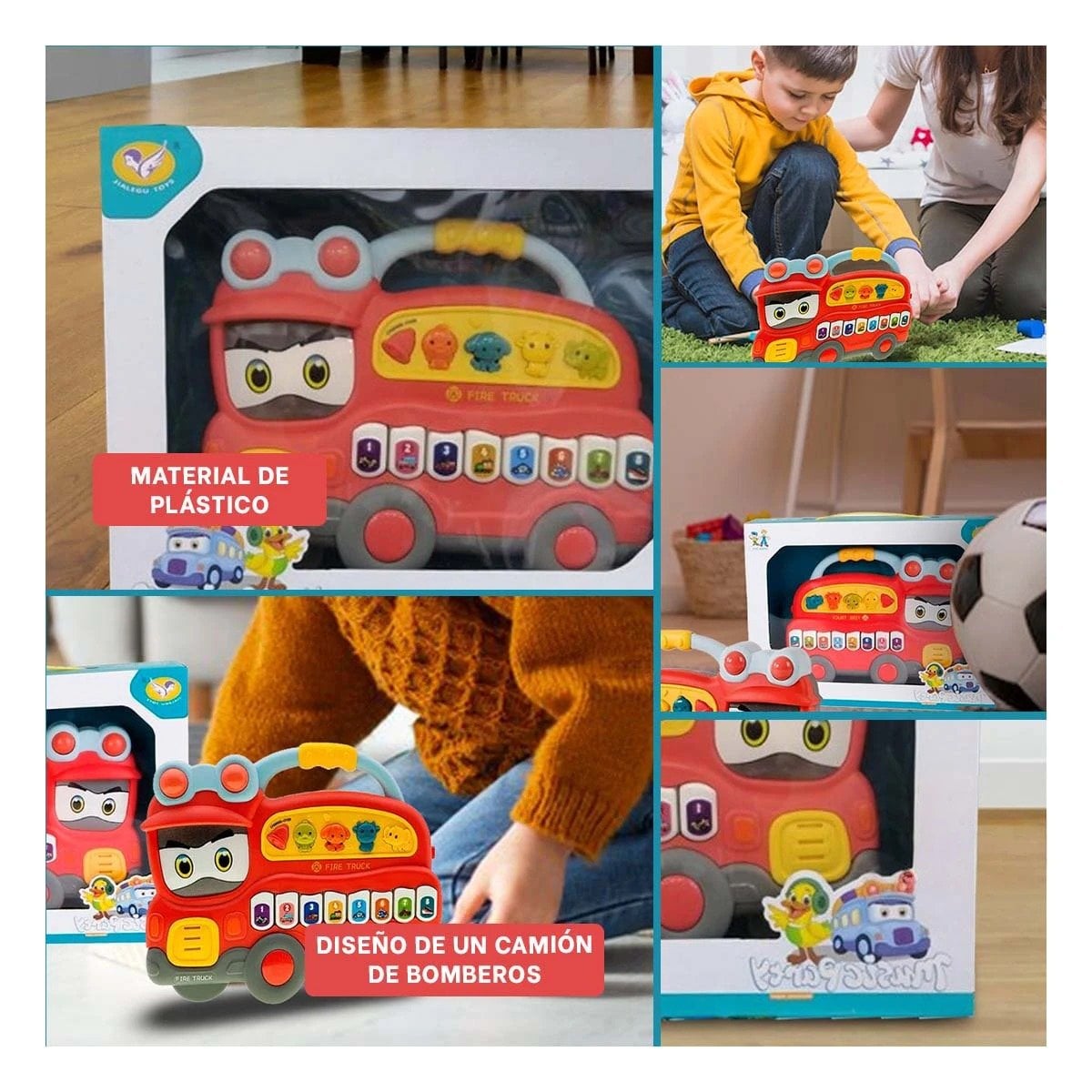 PACK2 PLATAFORMA SONORA CAMION DE BOMBEROS CON LUCES Y SONIDOS PARA HOGAR ROJO Y+PAPEL REGALO - 3