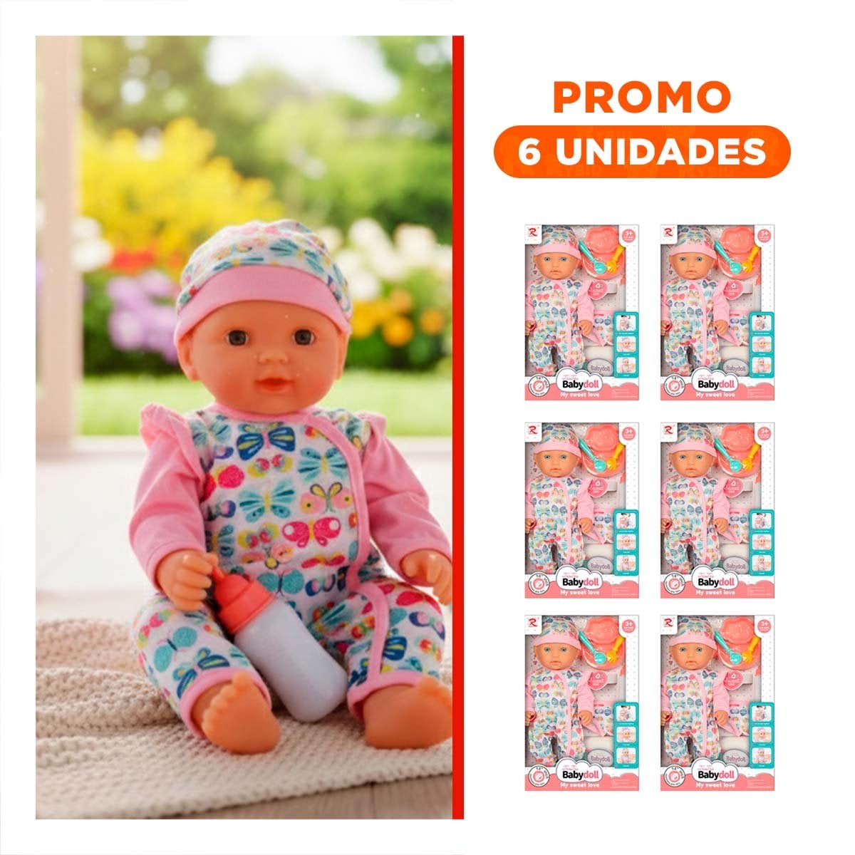 PACK6 PERSONAJE BEBES ENTERIZO CON MARIPOSAS Y ACCESORIOS ROSADO SUAVE CON ESTILO DULCE - 1