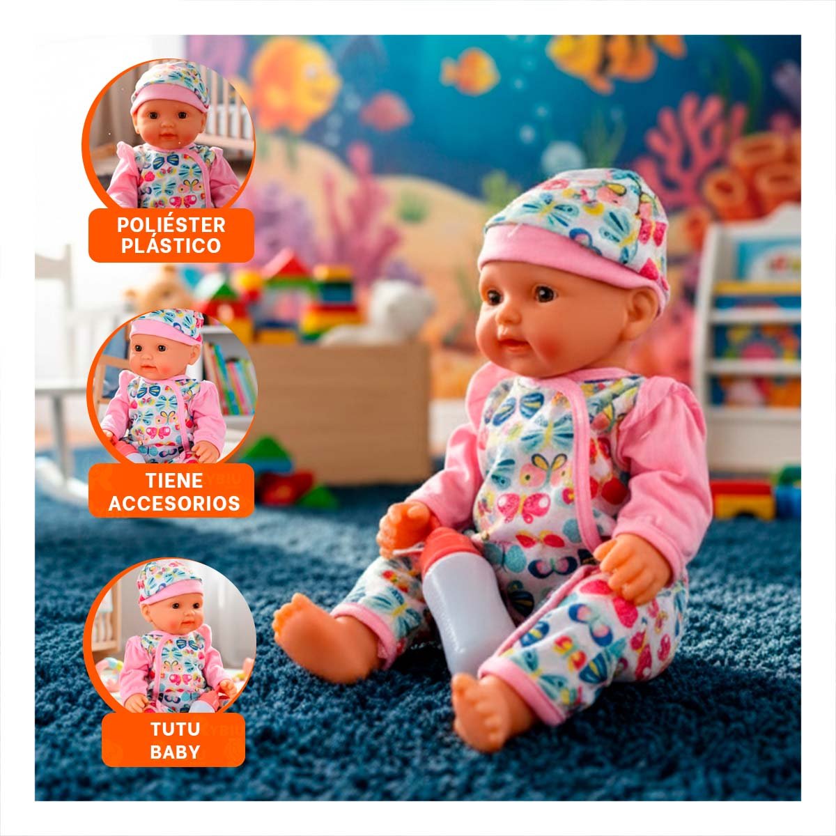 PACK6 PERSONAJE BEBES ENTERIZO CON MARIPOSAS Y ACCESORIOS ROSADO SUAVE CON ESTILO DULCE - 5