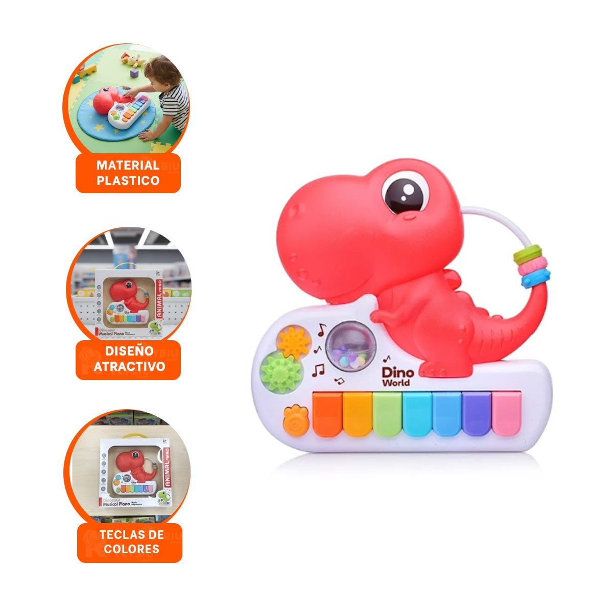 PACK6 JUGUETE MUSICAL PARA NINOS DINOSAURIO INFANTIL ROSADO 17.5 CM Y+REGALO STICKER - 2