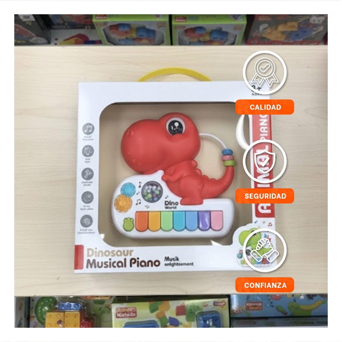PACK6 JUGUETE MUSICAL PARA NINOS DINOSAURIO INFANTIL ROSADO 17.5 CM Y+REGALO STICKER - 3