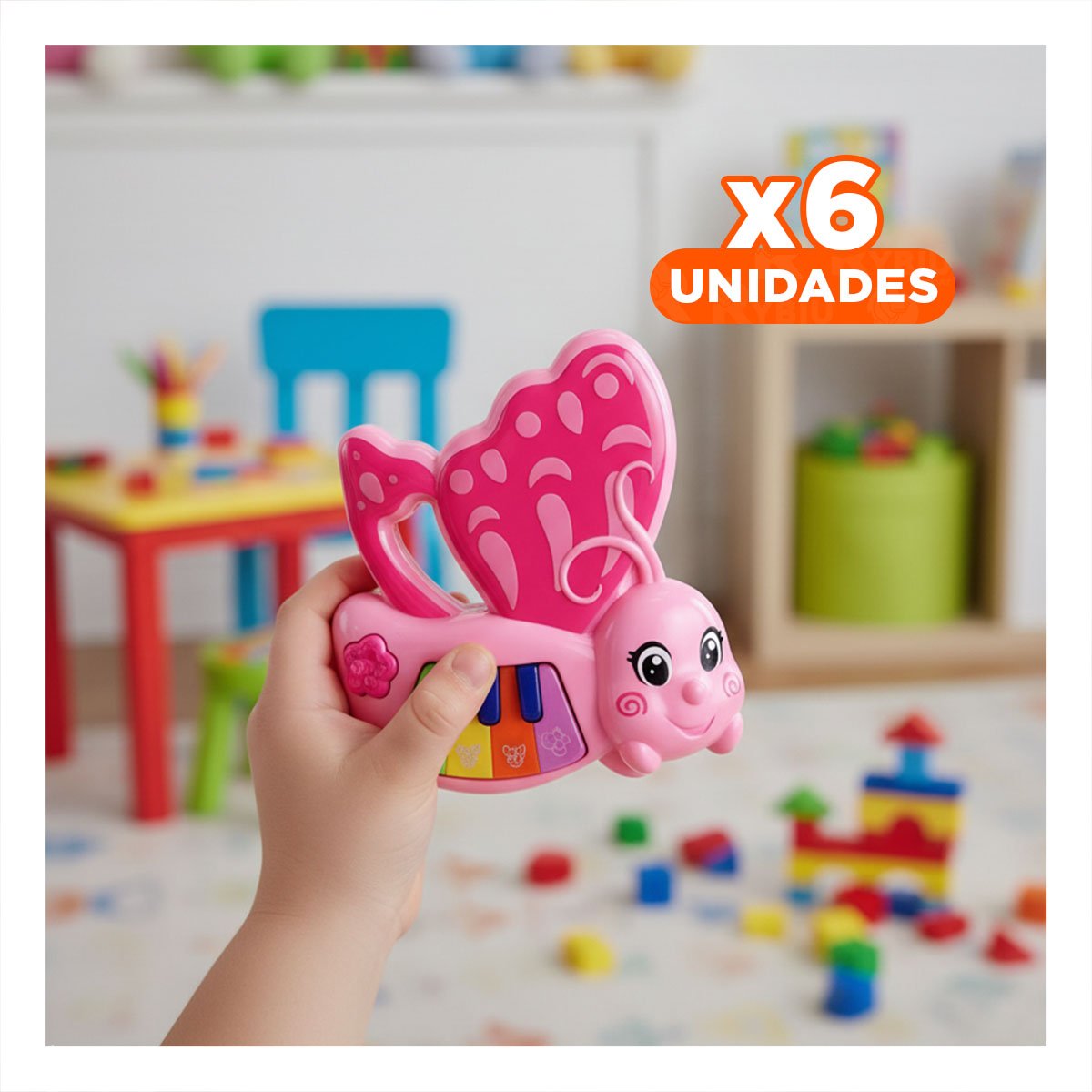 PACK6 MELODIA MUSICAL MARIPOSA ROSADO 22X26 CM PARA JUEGO INFANTIL Y+REGALO STICKER - 1